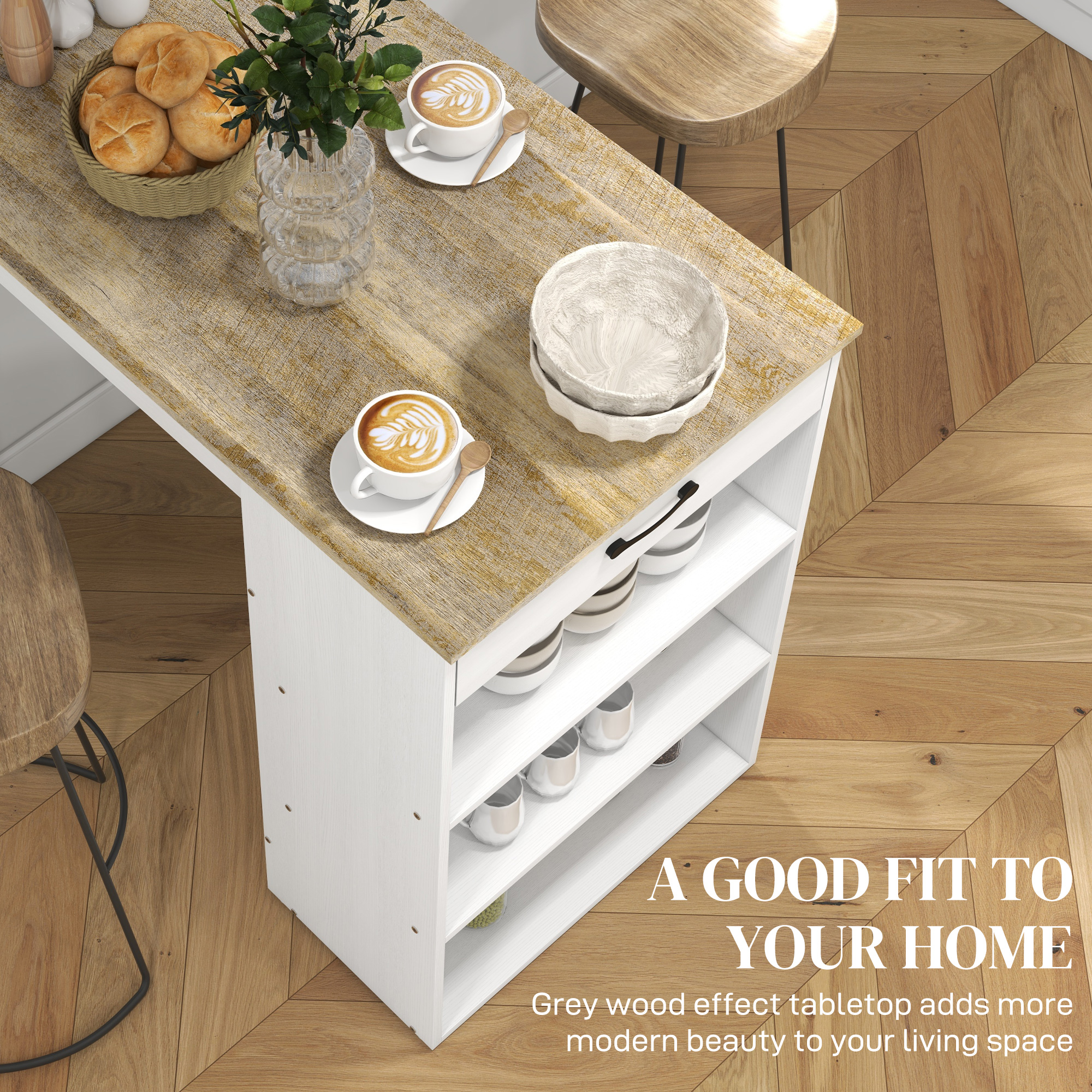 Bar Table with Drawer and 3 Storage Shelves, Bar Height Table, High Top Pub Table for Home Bar, Kitchen, Grey - Image 3