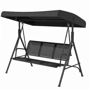 3-Seater Swing Chair Covered Garden Hammock A-Frame Outdoor Porch Glider Sling Seat with Adjustable Canopy Cover, Black