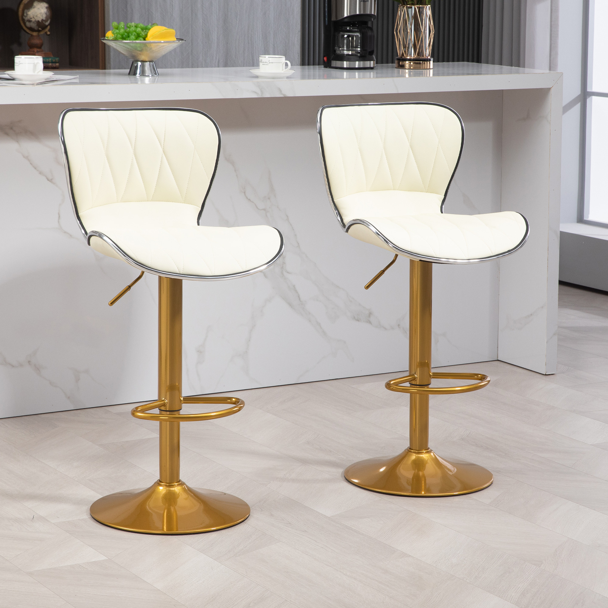 Counter Height Bar Stools Set of 2, Adjustable Height Bar Chairs with Swivel Seat, PU Leather Upholstery - Image 6