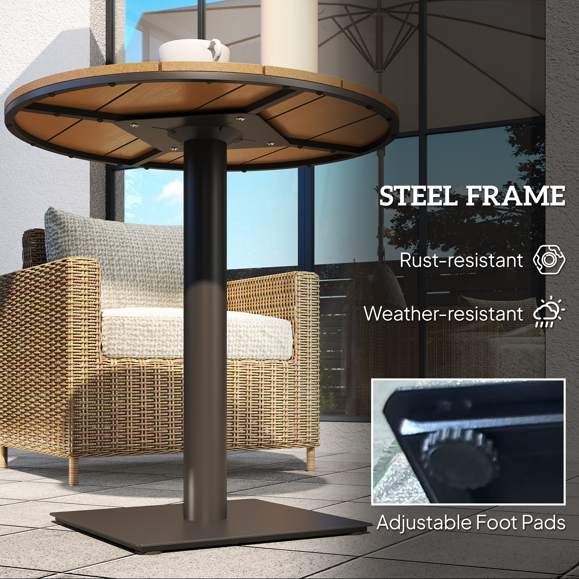 Outdoor Side Table, 28" Weather Resistant Round Patio Table with Slatted Design for Garden, Terrace, Balcony, Natural - Image 5