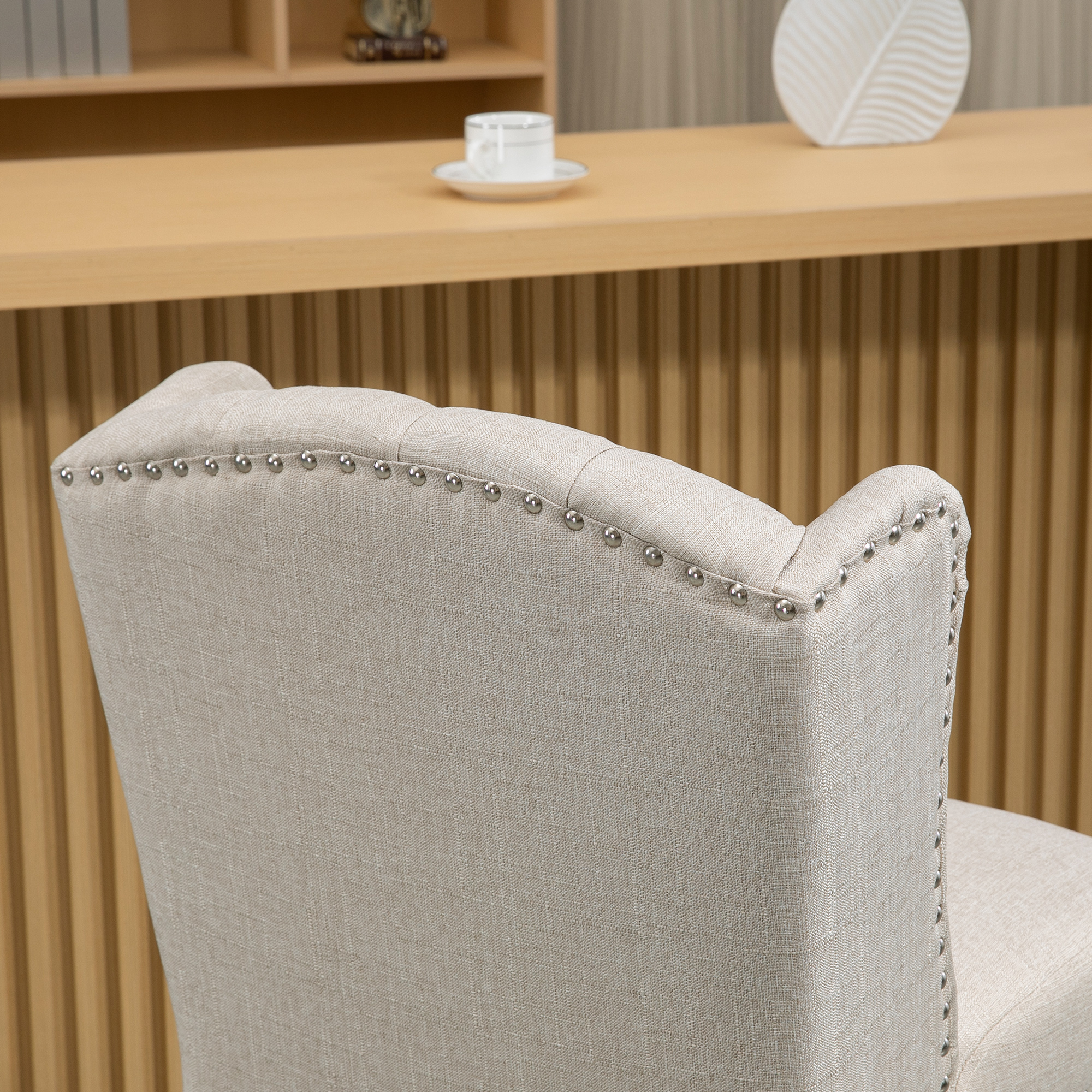 Counter Height Bar Stools Set of 2, Upholstered Bar Chairs with Nailhead Backrest and Footrest, Modern Barstools for Kitchen, Dining Room, Beige - Image 2