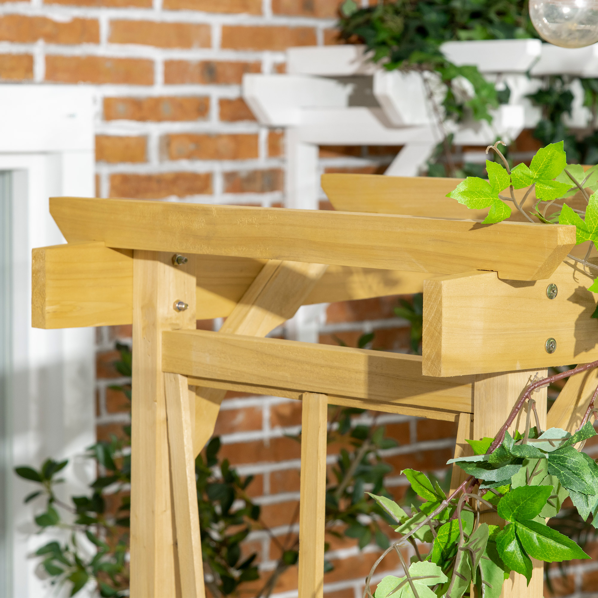 Patio Wooden Bench, Outdoor Bench for Vines/Climbing Plants, Light Brown - Image 5