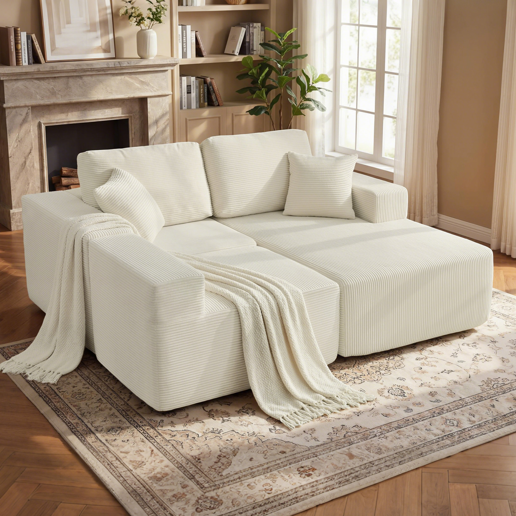 2-in-1 Modular Sectional Sofa, Boneless L Shaped Couch Sofa Bed, Cream White - Image 6