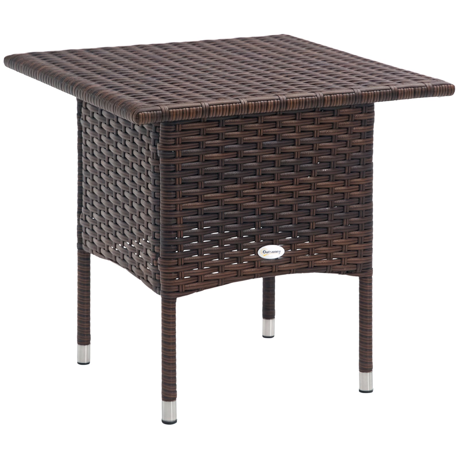 20" Patio Wicker Coffee Table, Outdoor Coffee Table with Plastic Board Underneath the Woven Tabletop for Patio, Garden, Balcony, Mixed Brown