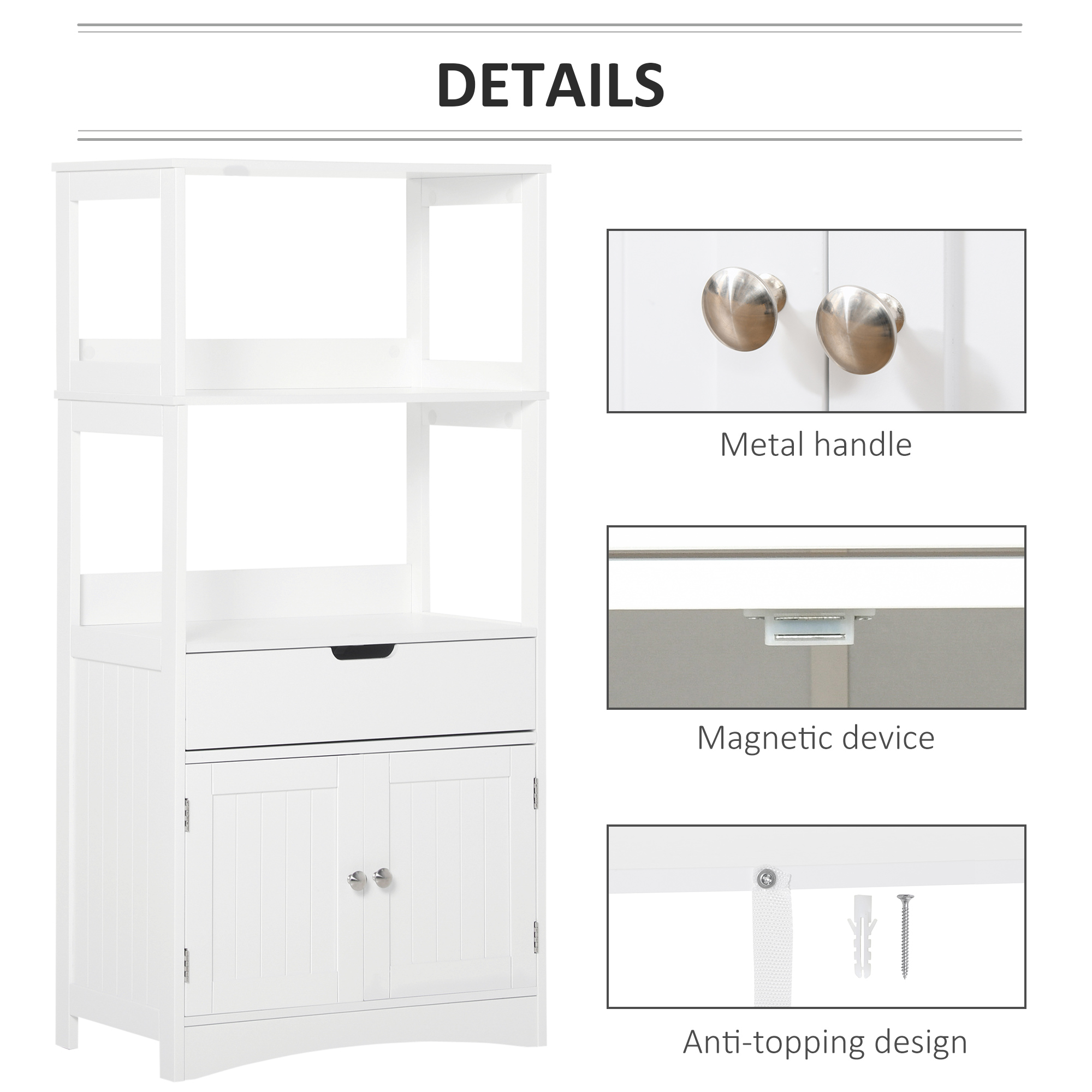 Bathroom Floor Cabinet, Free Standing Kitchen Cabinet with Shelves, Drawer and Doors, for Living Room, White - Image 2