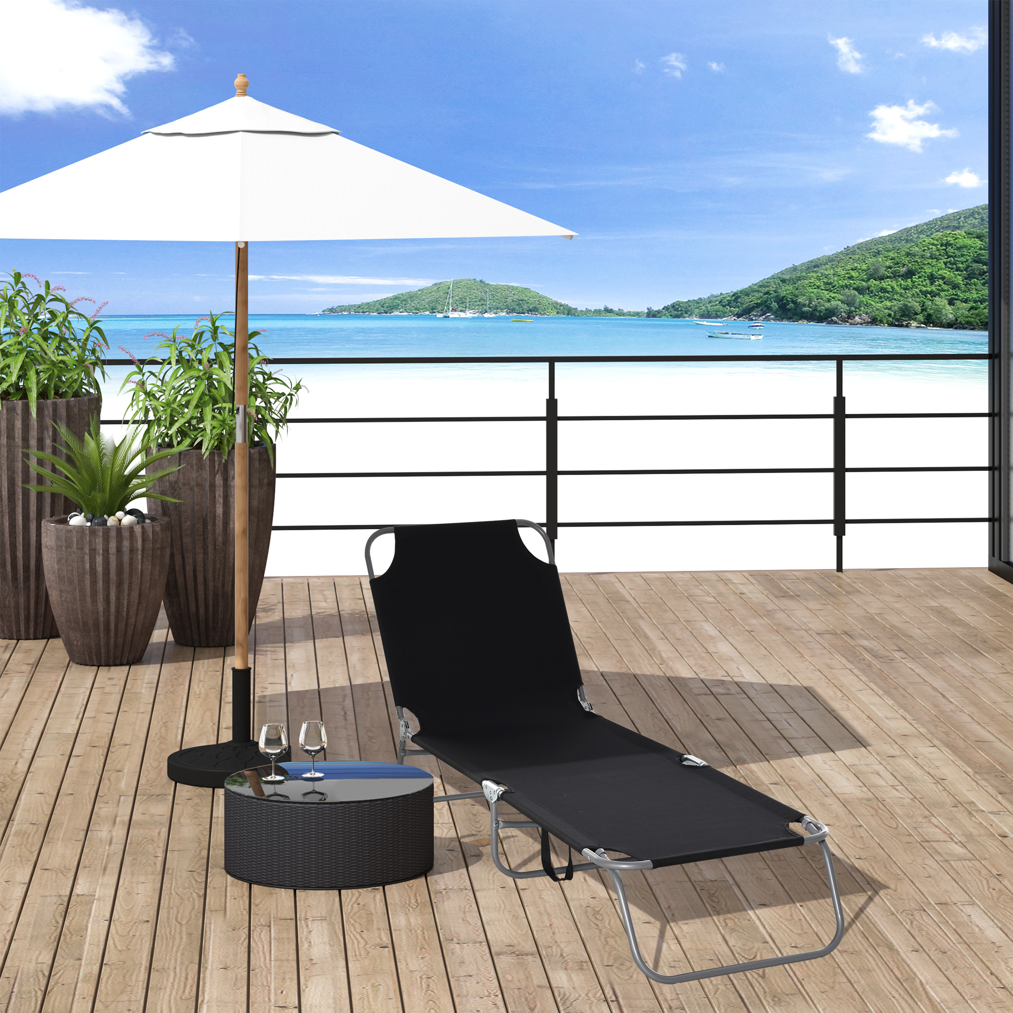 Outdoor Folding Chaise Lounge, Reclining Lounge Chair with Adjustable Backrest and Breathable Mesh Fabric, Black - Image 6