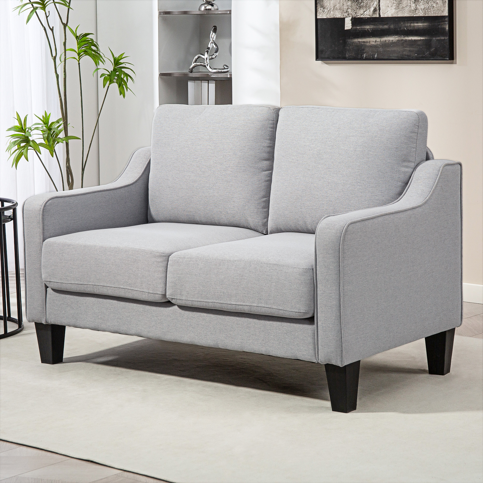 Loveseat Sofa, Modern Couch with Pocket Spring, Linen Upholstered, Thick Padded, Light Grey - Image 6