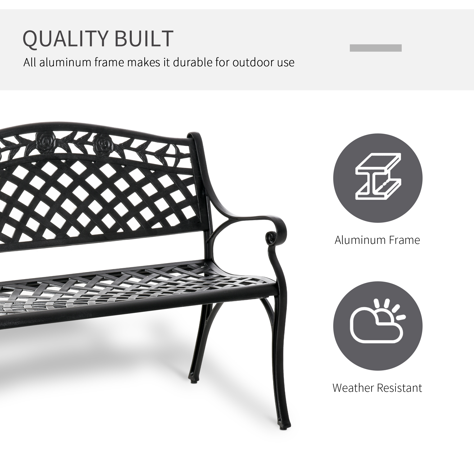 Outdoor Garden Bench, 40" Patio Bench with Aluminum Frame and Armrests, 2-Person Patio Loveseat with Floral Pattern for Park, Porch, Yard, Lawn, 485 LBS Capacity - Image 5