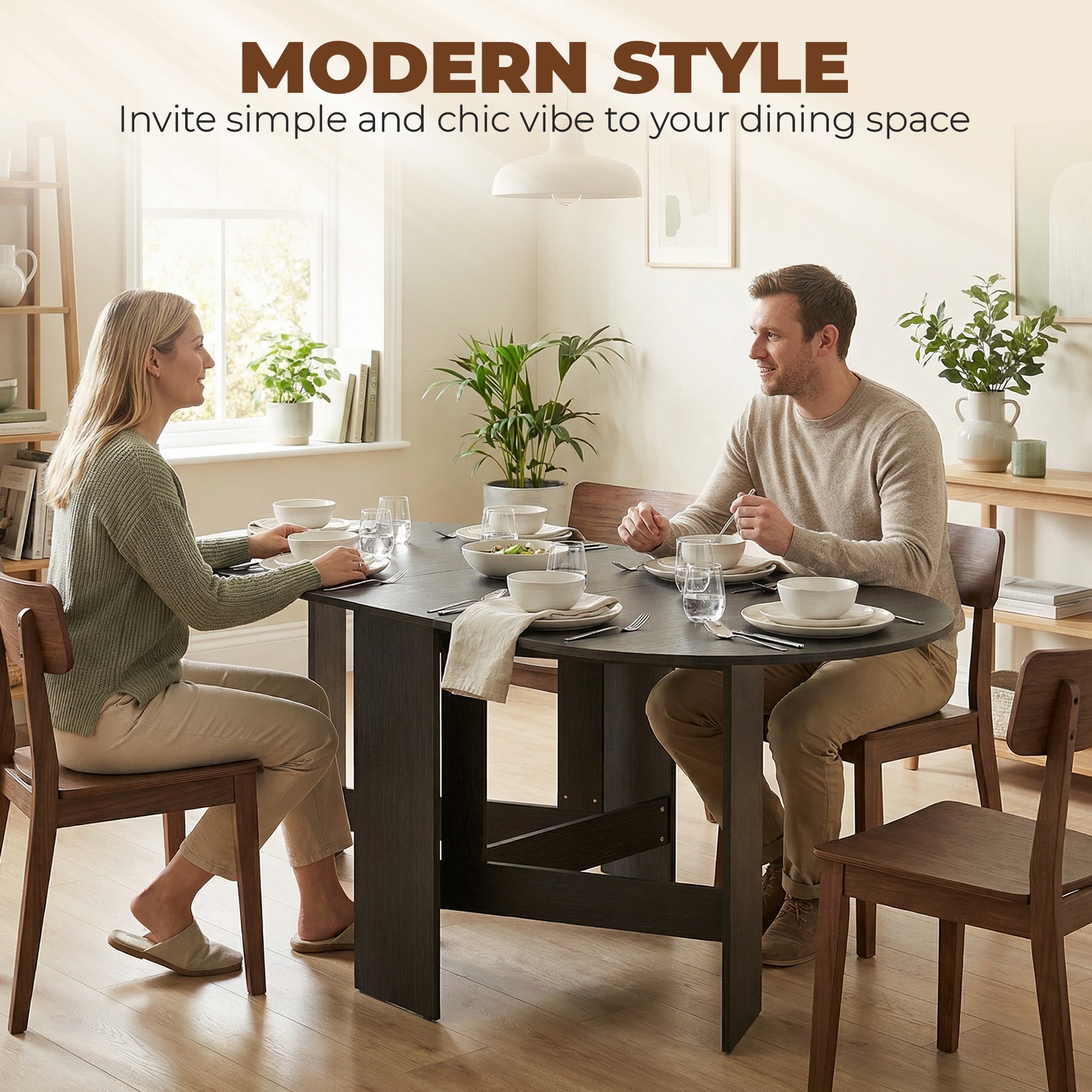 Oval Folding Dining Table, Space Saving Drop Leaf Kitchen Table for Dining Room, Living Room, Black - Image 3