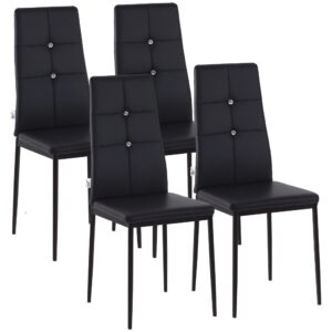 Set of 4 Modern Style Dining Chairs, Button Tufted High Back Side Chairs with Upholstered Seat, Steel Legs for Living Room, Kitchen, Study, Bedroom, Black