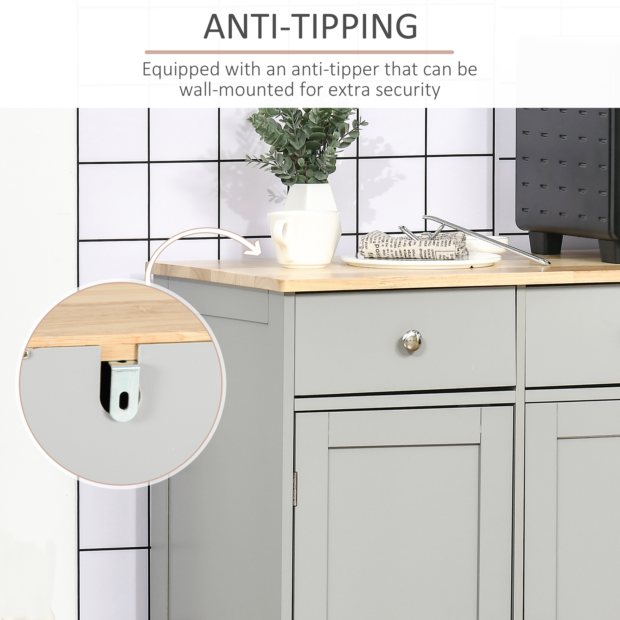 Modern Sideboard, Buffet Cabinet with Storage Cabinets, Drawers and Adjustable Shelves for Living Room, Grey - Image 5