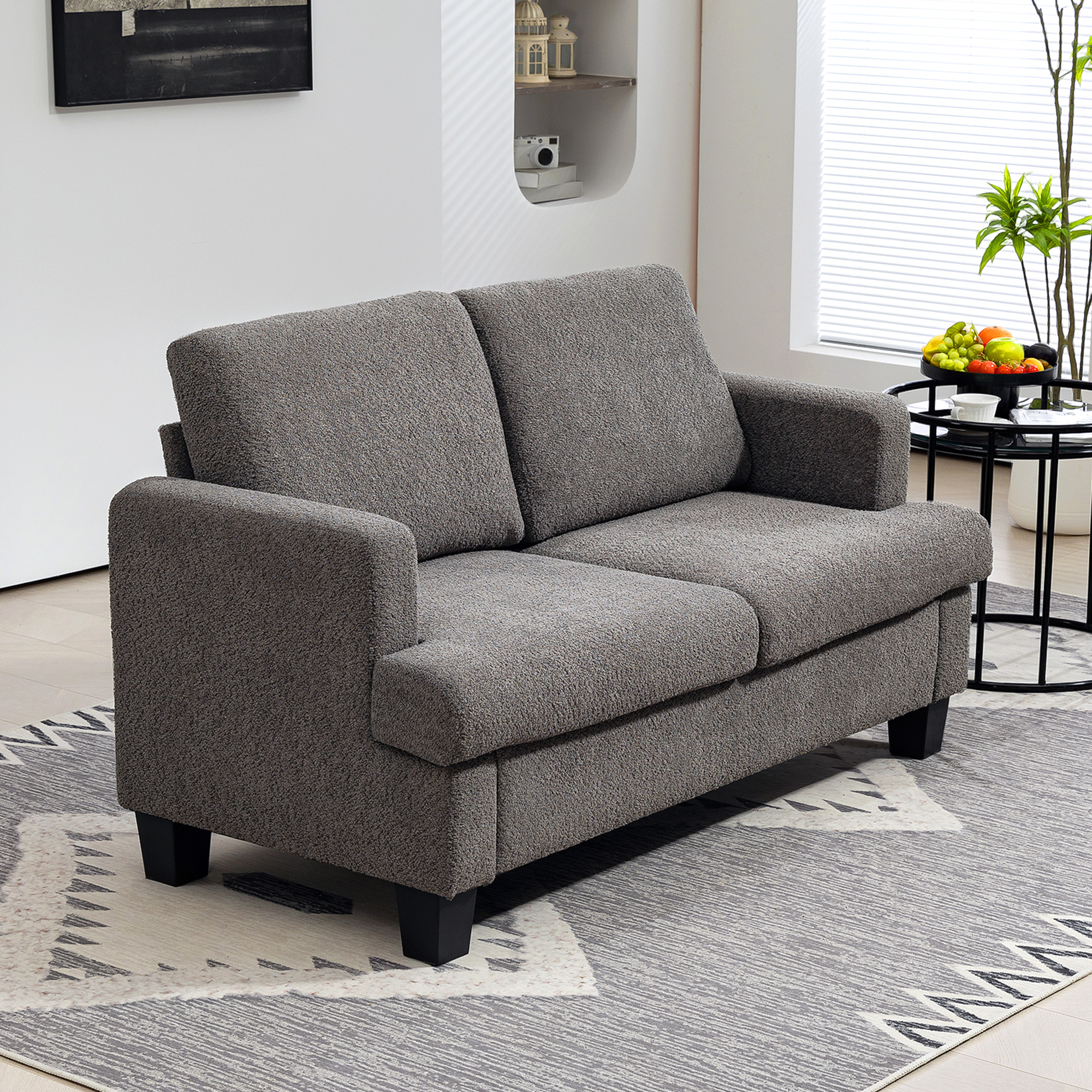 54.3" Loveseat Sofa, 2 Seater Sofa with Removable Cushions, Small Couch with Solid Wood Frame for Living Room, Dark Grey - Image 6