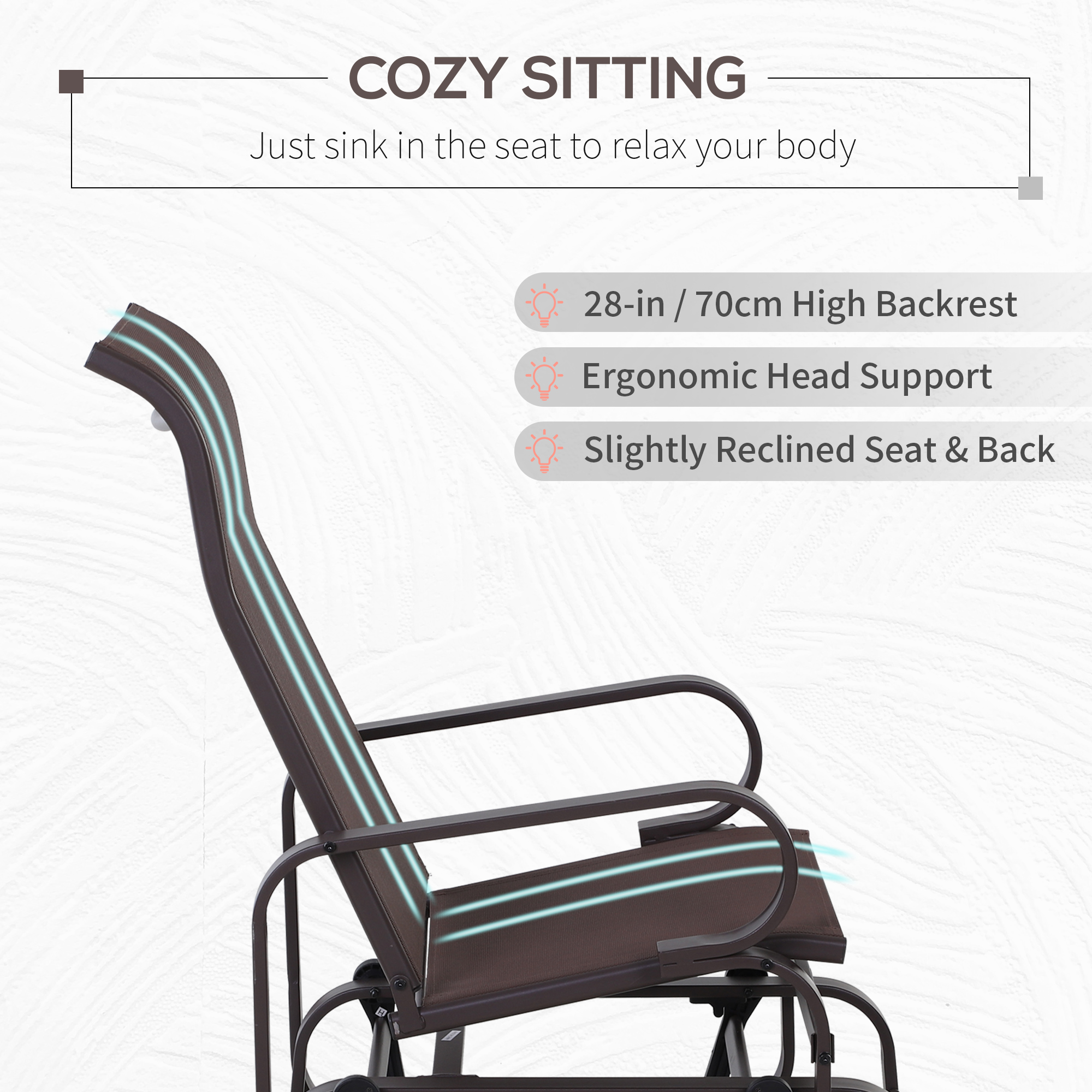 Patio Glider with Breathable Mesh Fabric, Outdoor Glider Chair, Garden Rocking Gliding Seat for Patio, Yard, Porch, Brown - Image 3