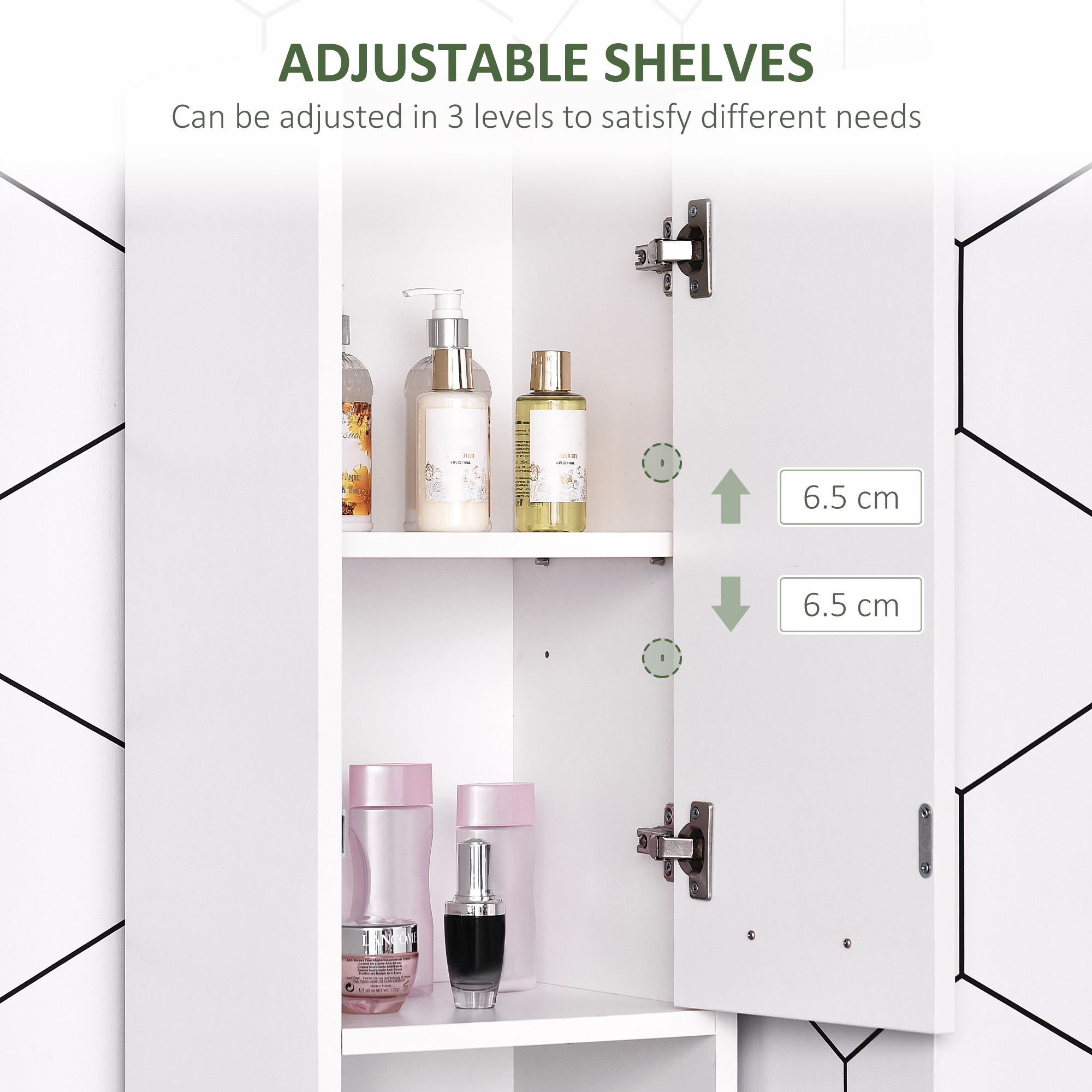 Tall Bathroom Vanities, Narrow Bathroom Cabinets with 2 Doors, Open Compartment and Adjustable Shelves, White - Image 4