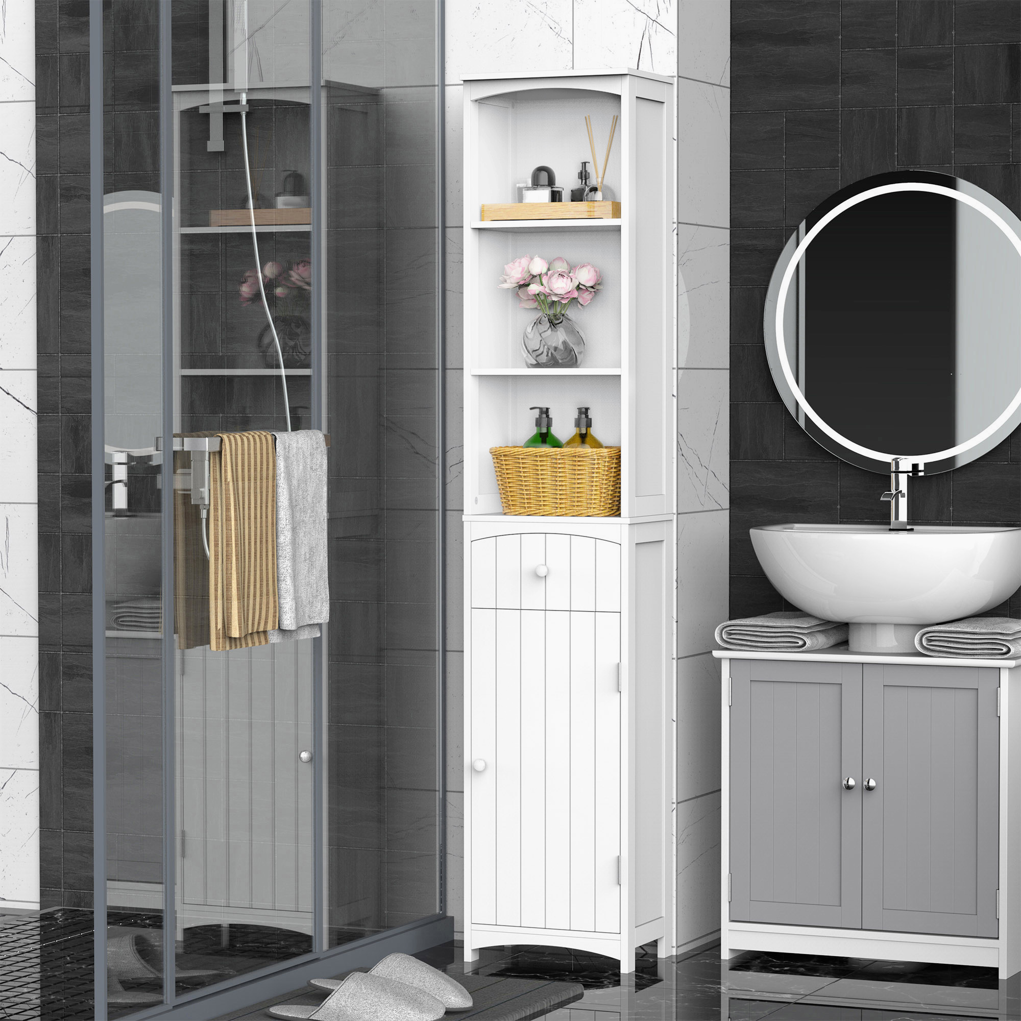 Tall Wooden Bathroom Cabinet Storage Organizer Kitchen Bedroom Decorative - Image 6