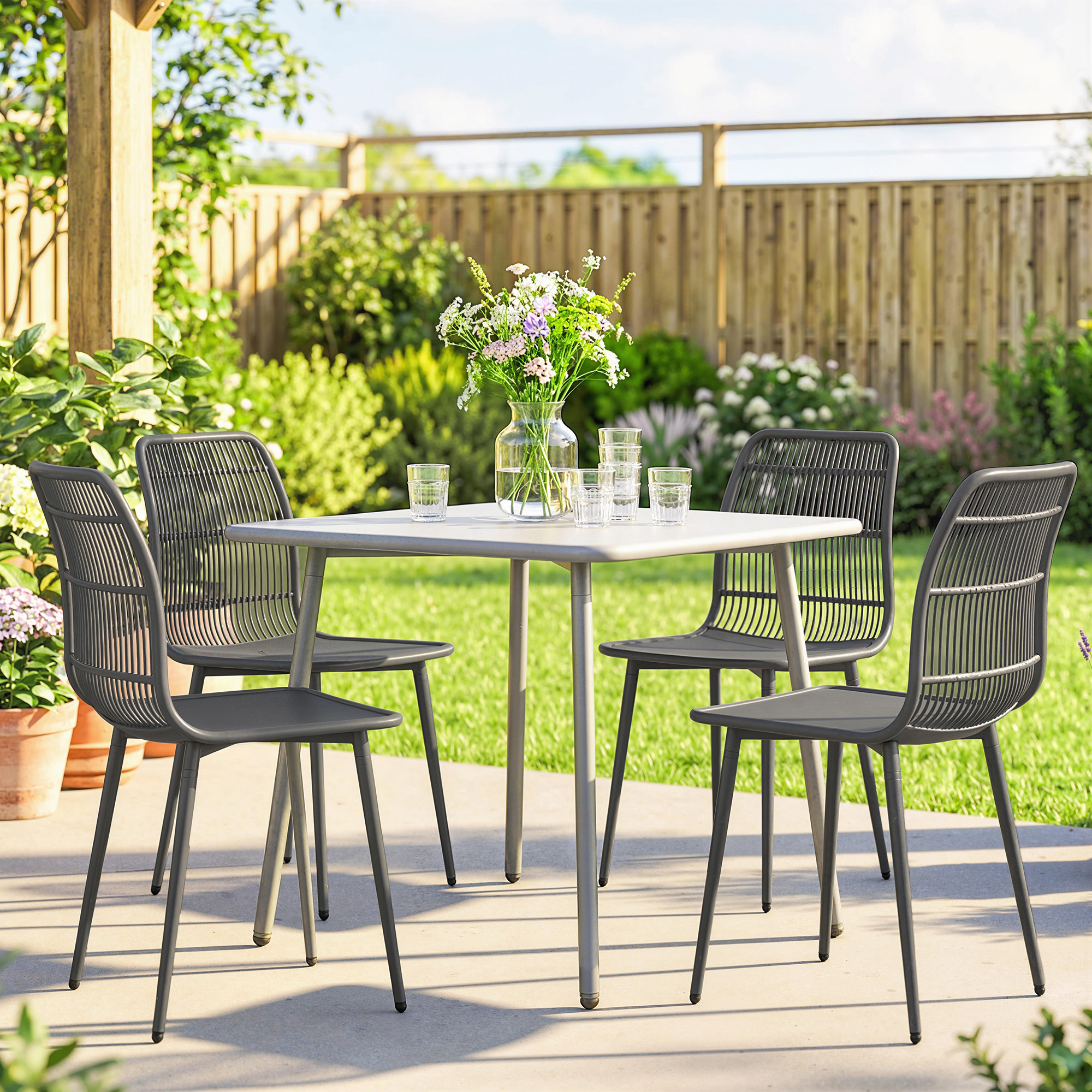 Outdoor Dining Chairs Set of 4, Patio Chairs with Slotted Backrest, Grey - Image 6