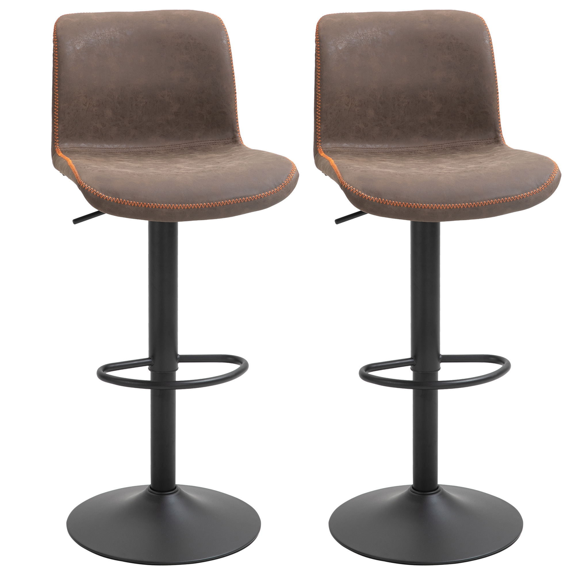Bar Stools Set of 2, Swivel Counter Height Bar Stools with Adjustable Height and Footrest, PU Leather Upholstered Kitchen Stool for Breakfast Bar, Brown
