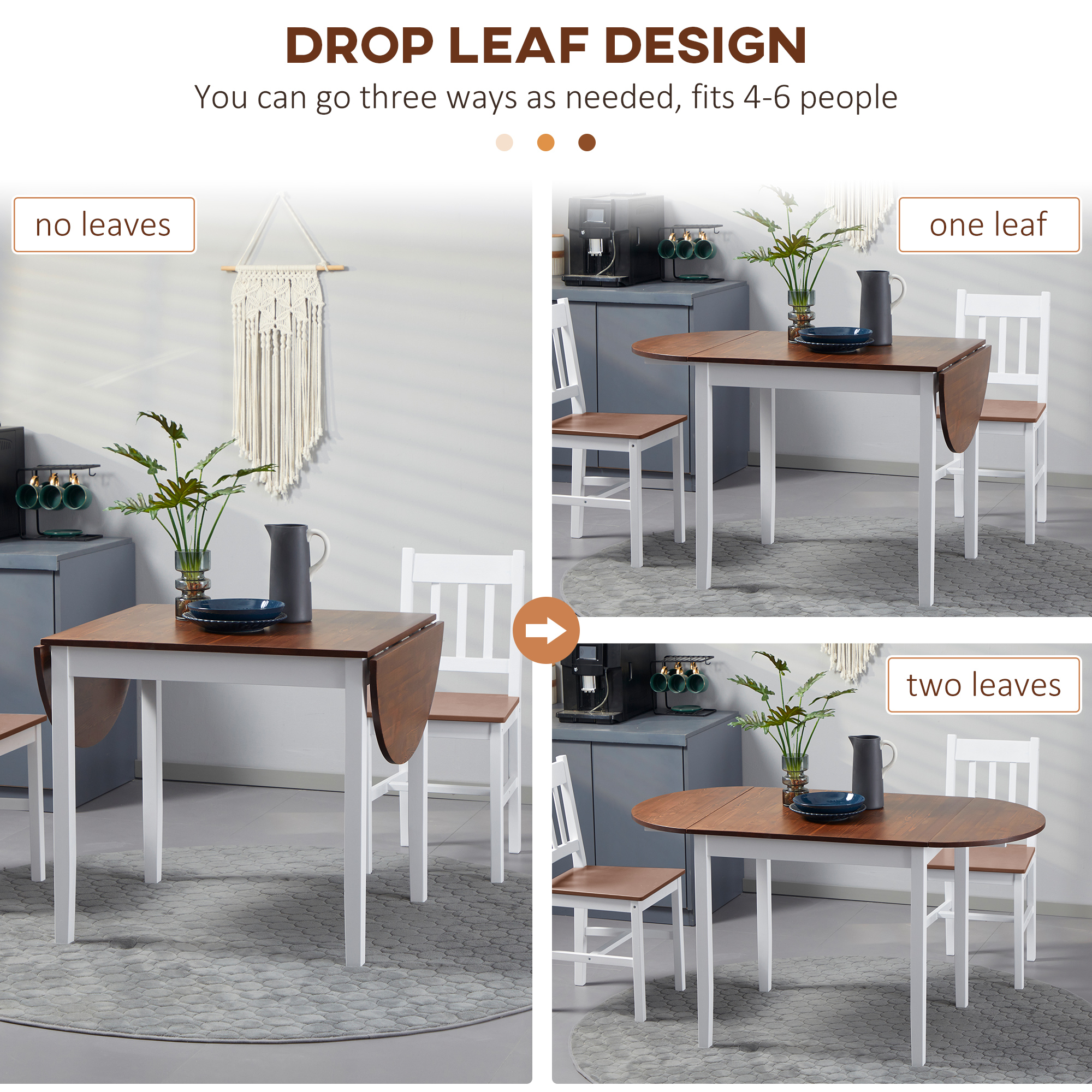 Solid Wood Kitchen Table, Drop Leaf Tables for Small Spaces, Folding Dining Table, Brown - Image 3
