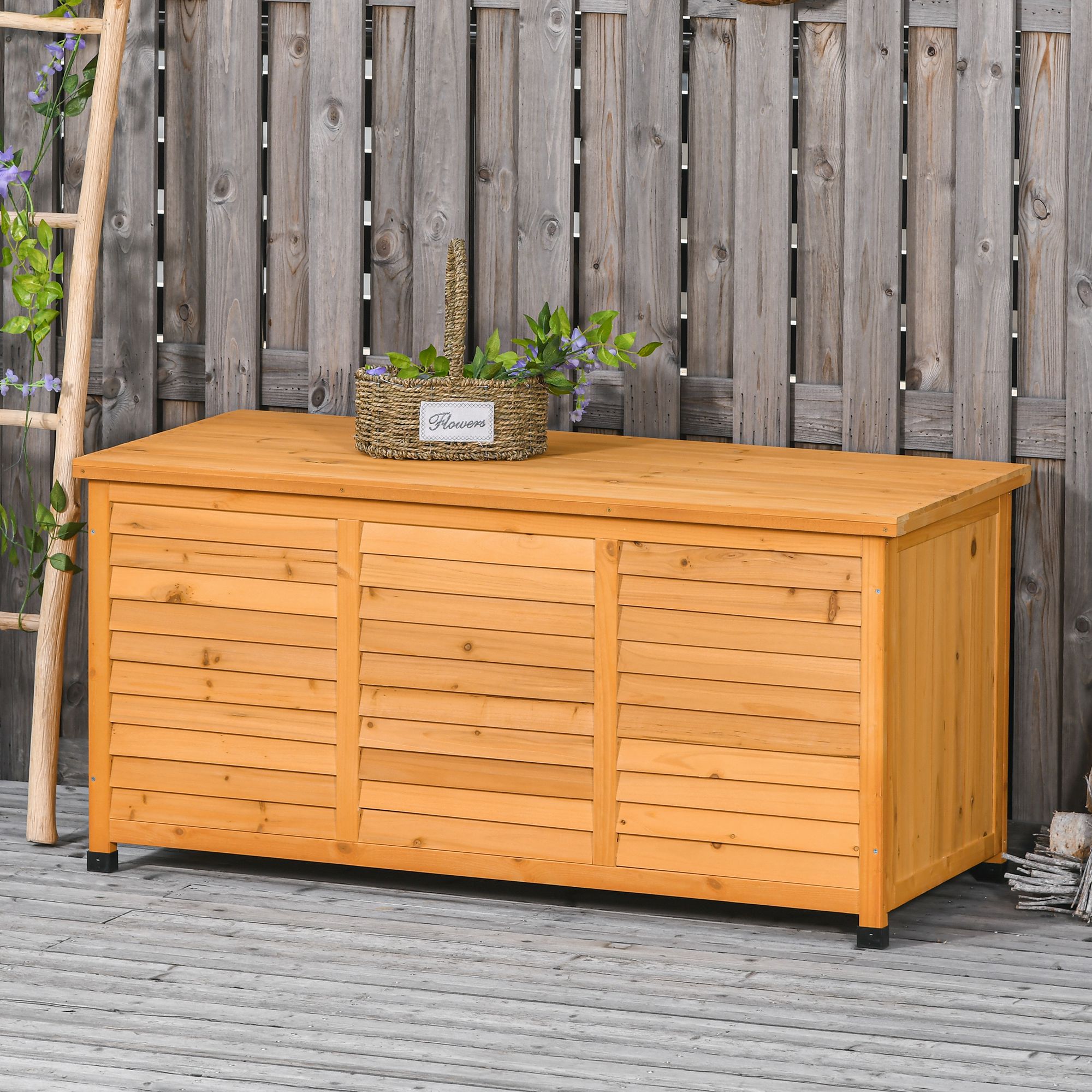 75 Gallon Wooden Storage Box patio Deck Box Bench, Garden Backyard Outdoor Storage Container with Aerating Gap & Weather-Fighting Finish, Yellow - Image 6