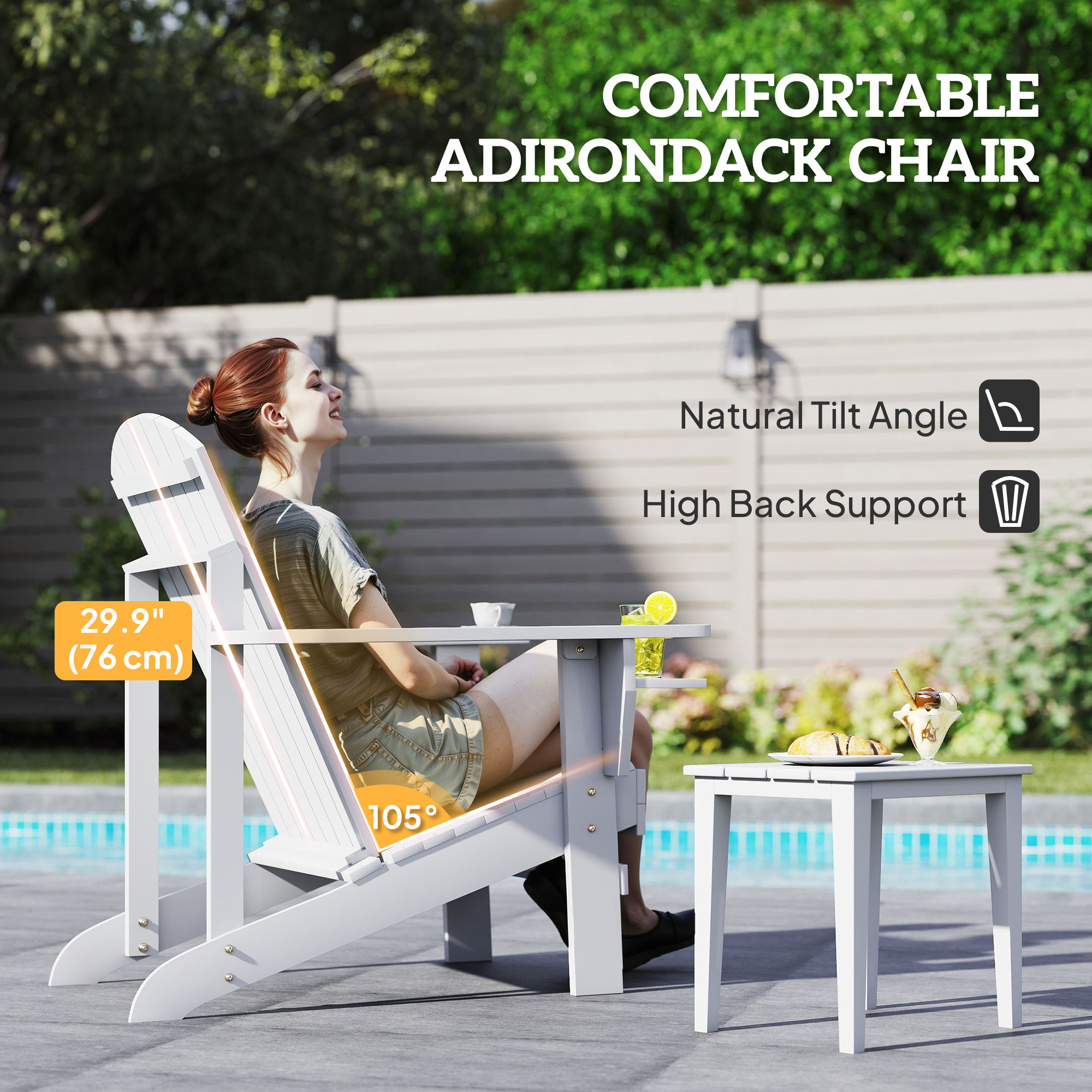 Classic Adirondack Chair Muskoka Chair, Garden Deck Chair with Cup Holder for Patio, Indoor, Backyard, White - Image 2