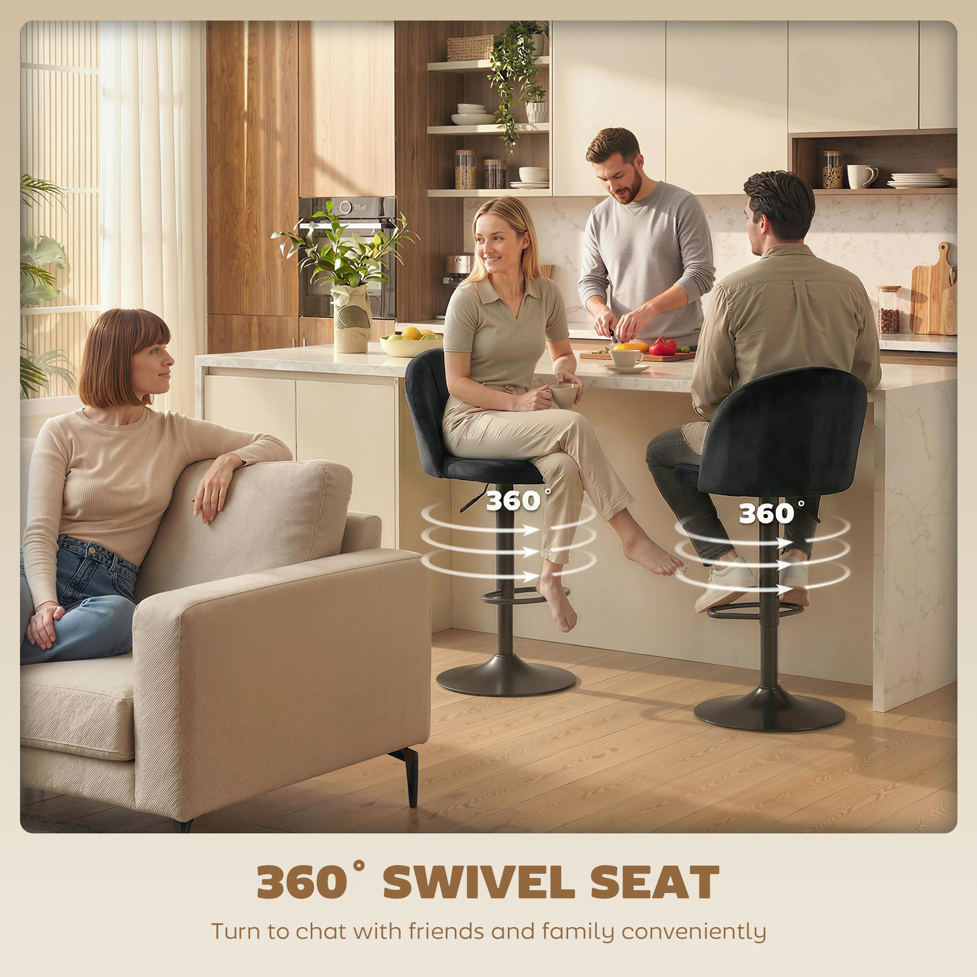 Bar Stools Set of 2, Swivel Counter Height Barstools with Footrest, Black - Image 4