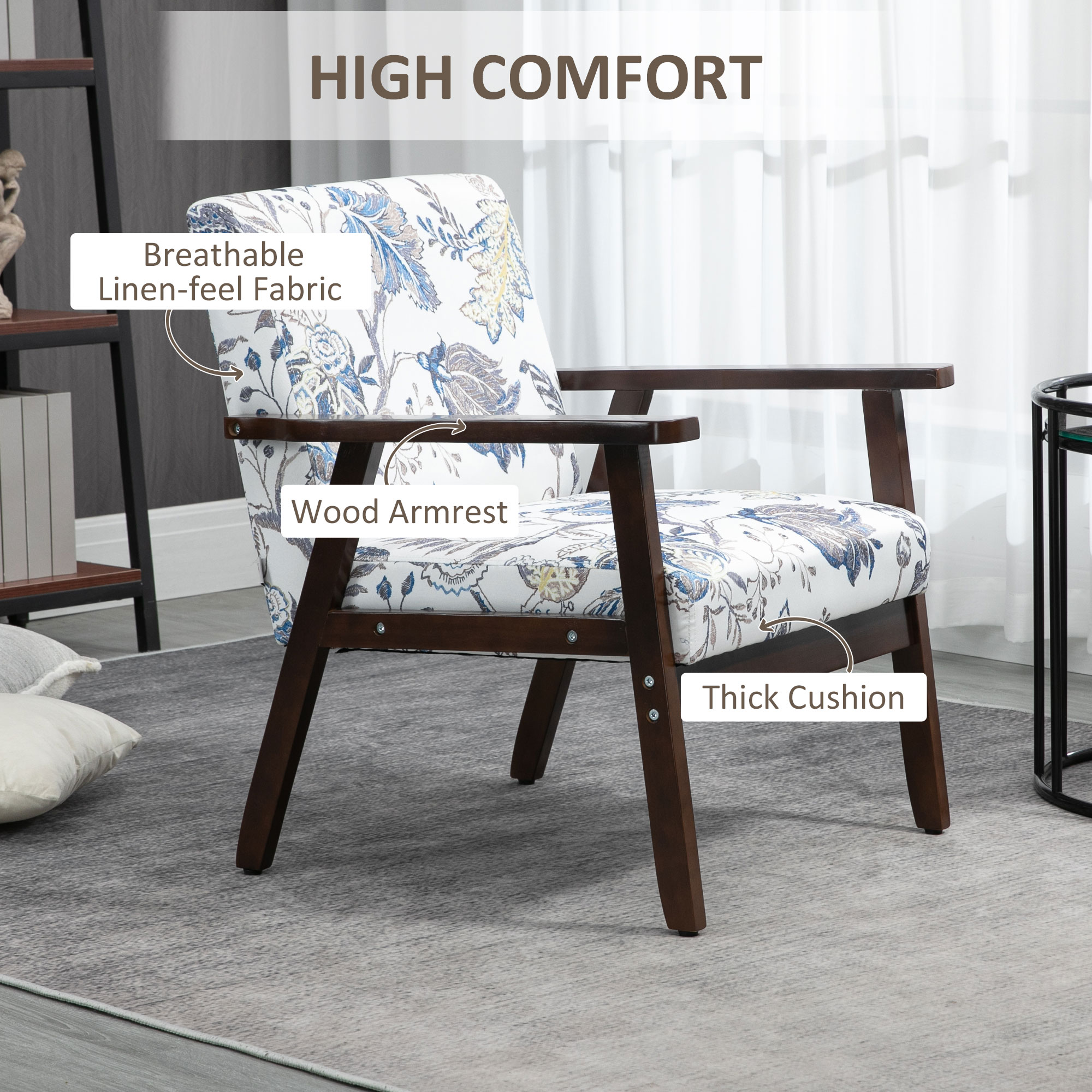 Modern Accent Chairs with Cushioned Seat, Upholstered Linen-Feel Armchair for Bedroom, Living Room, Multicolored - Image 3