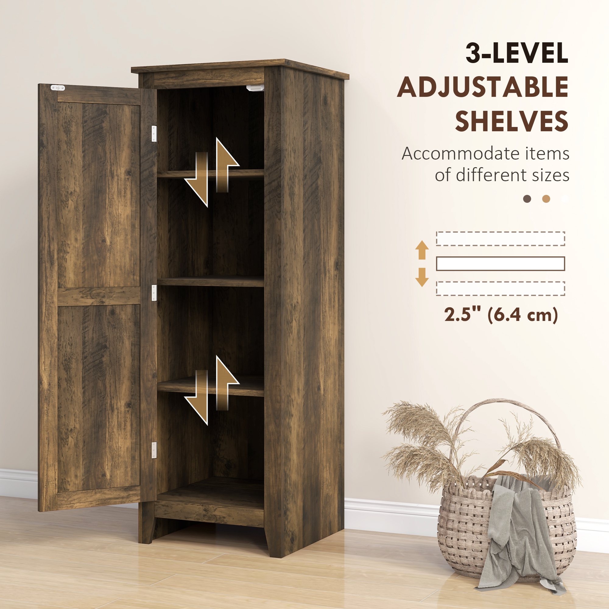48" Farmhouse Kitchen Pantry Storage Cabinet with Barn Door, Kitchen Pantry Cabinet with Adjustable Shelves, Brown - Image 3