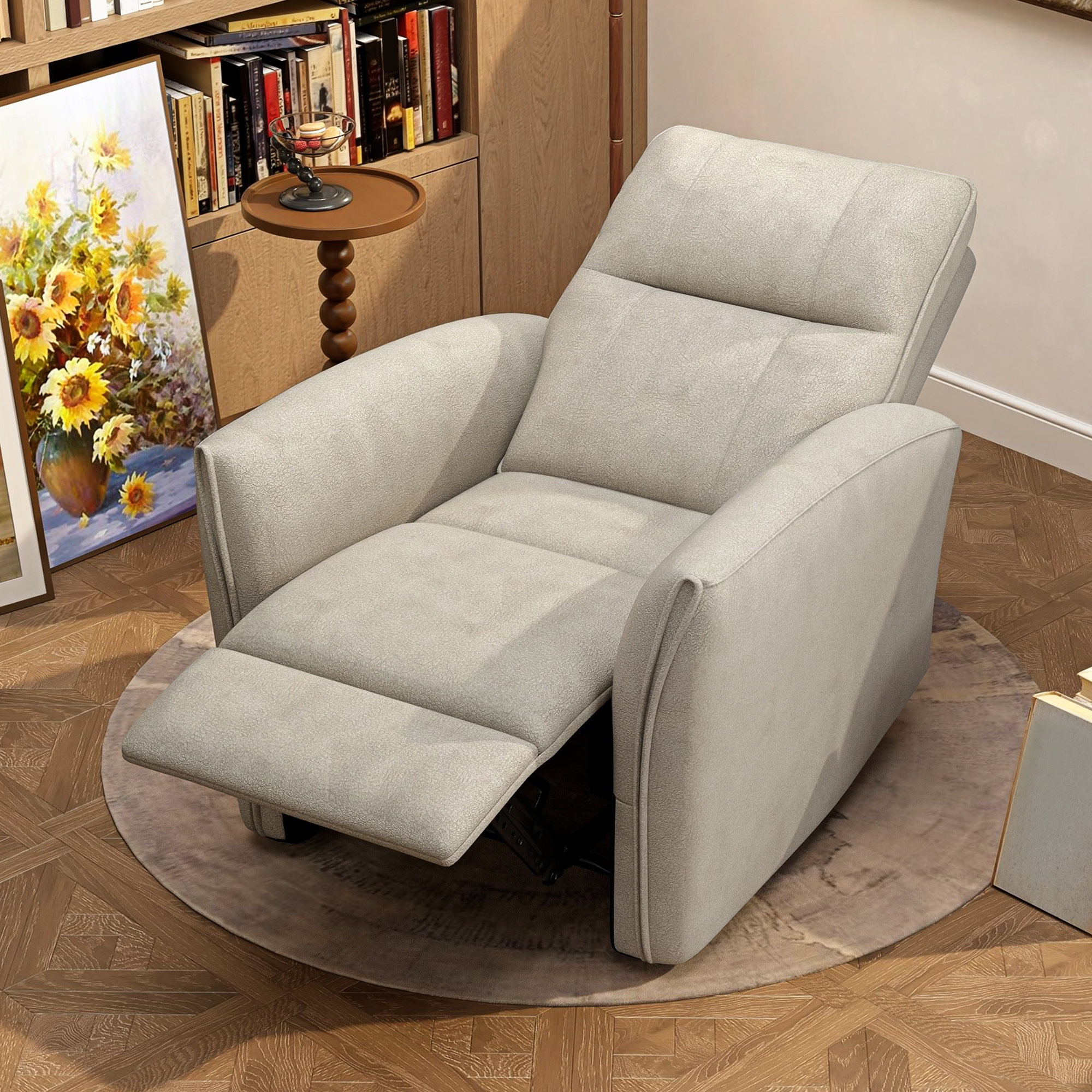 Power Recliner Chair, Dyed Fabric (Like Leathaire) Upholstered Recliner Chair with USB Ports, Footrest, Beige - Image 6