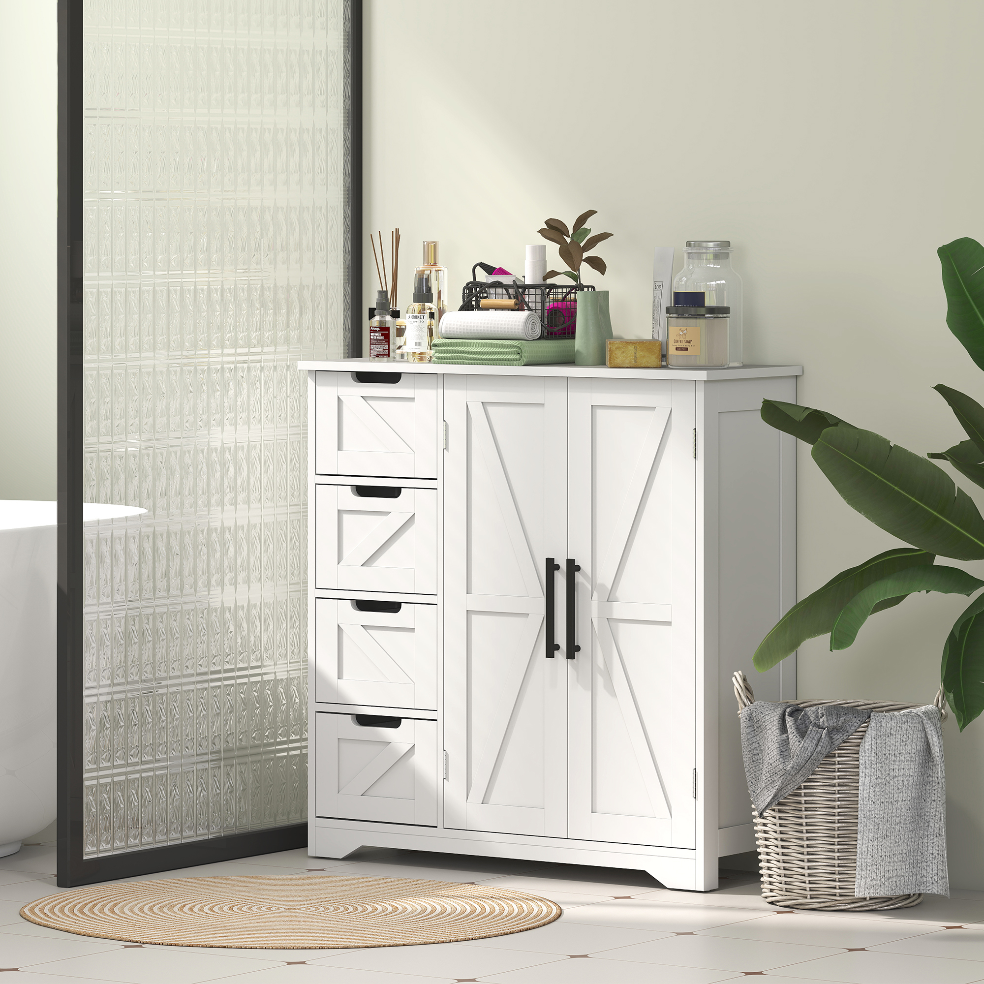 Bathroom Floor Cabinet, Farmhouse Bathroom Storage Cabinet with Adjustable Shelf, White - Image 6