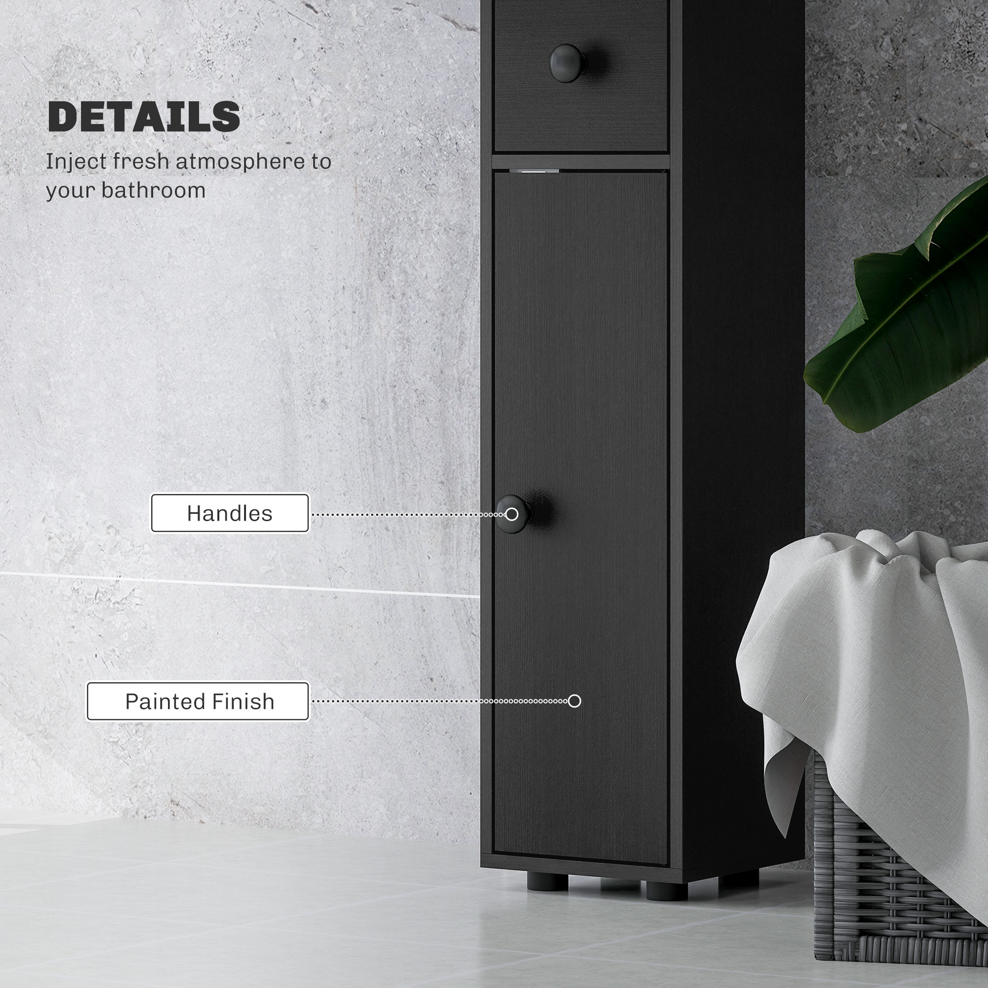 71" Tall Bathroom Cabinet, Narrow Toilet Paper Cabinet with Open Shelves, 2 Door Cabinets, Adjustable Shelves, Black - Image 4