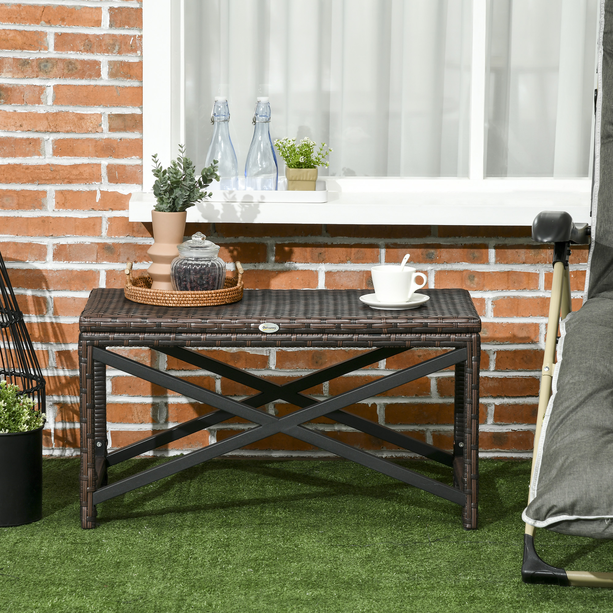 Patio Wicker End Table, Outdoor PE Rattan Side Table, with Plastic Board Under the Full Woven Table Top for Patio, Garden, Balcony, Mixed Brown - Image 5
