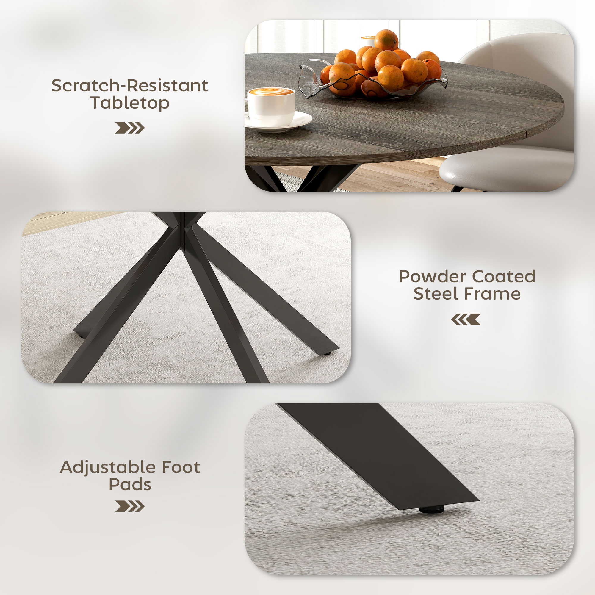 47" Round Kitchen Table for 4, Industrial Dining Table with Steel Legs for Dining Room, Grey Wood Grain and Black - Image 4