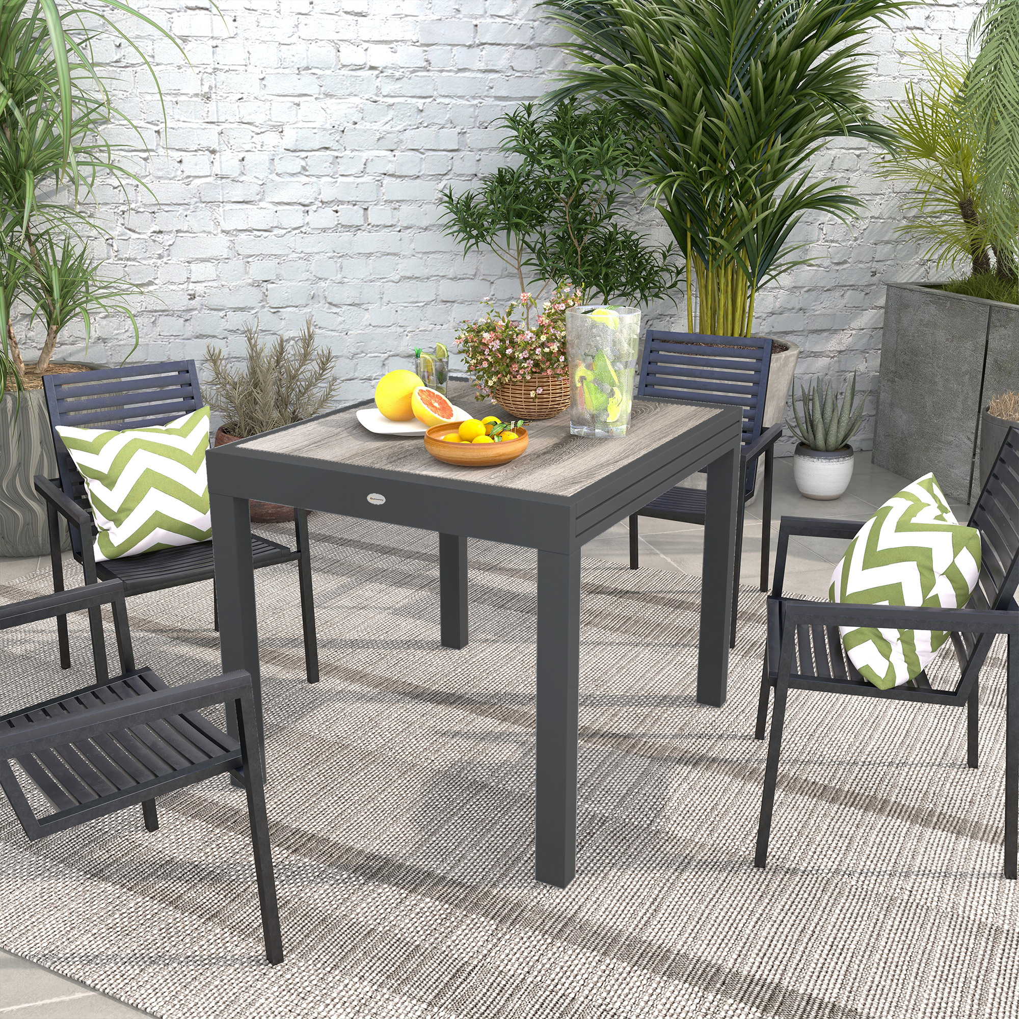 Extendable Dining Table, Rectangular Patio Outdoor Table with Aluminum Frame and Plastic Board Tabletop for Lawn, Grey - Image 5
