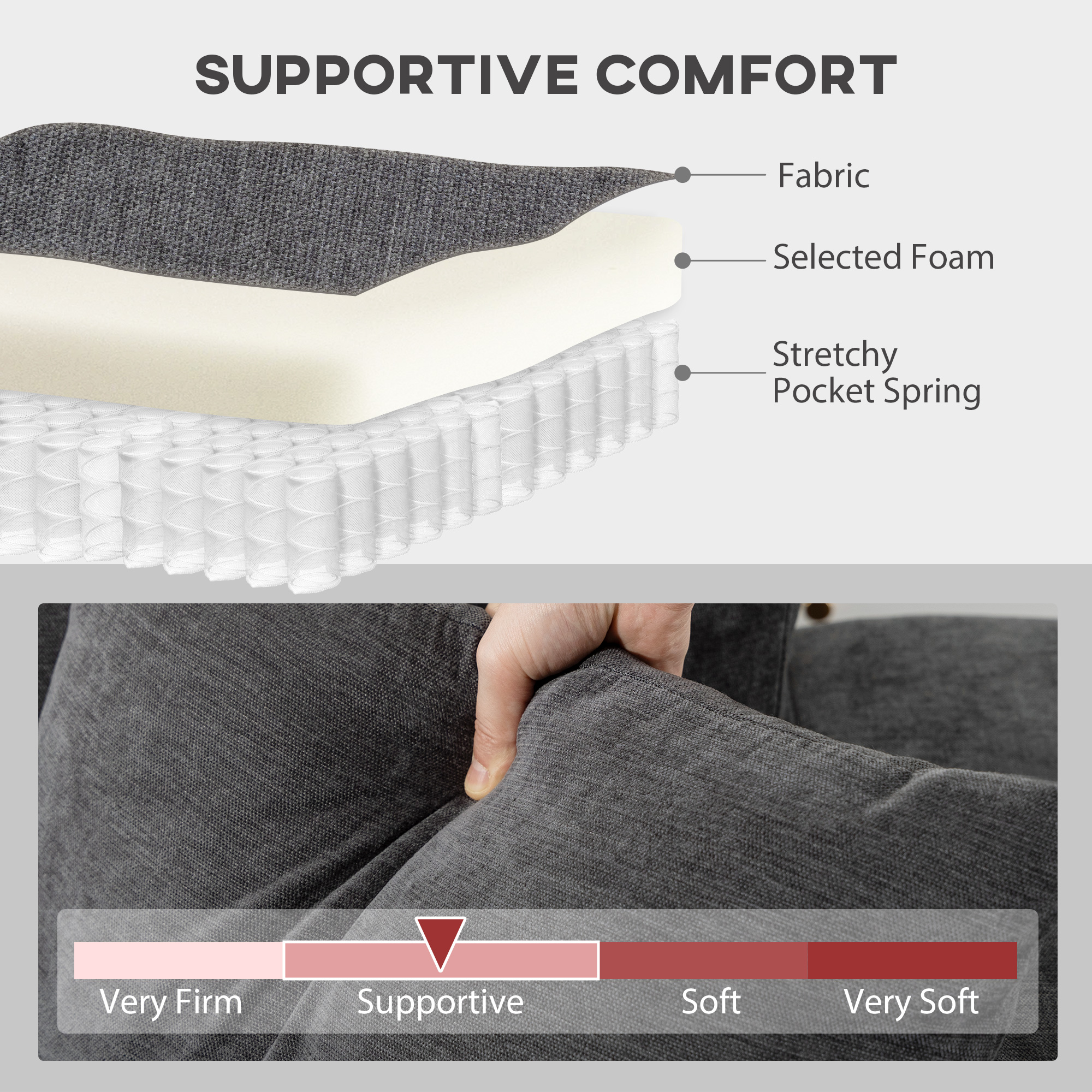 Sectional Couch with Integrated Seat, 3 Seater L-Shaped Sofa with Changeable Chaise, Spring Cushion, 2 Pillows, Grey - Image 4
