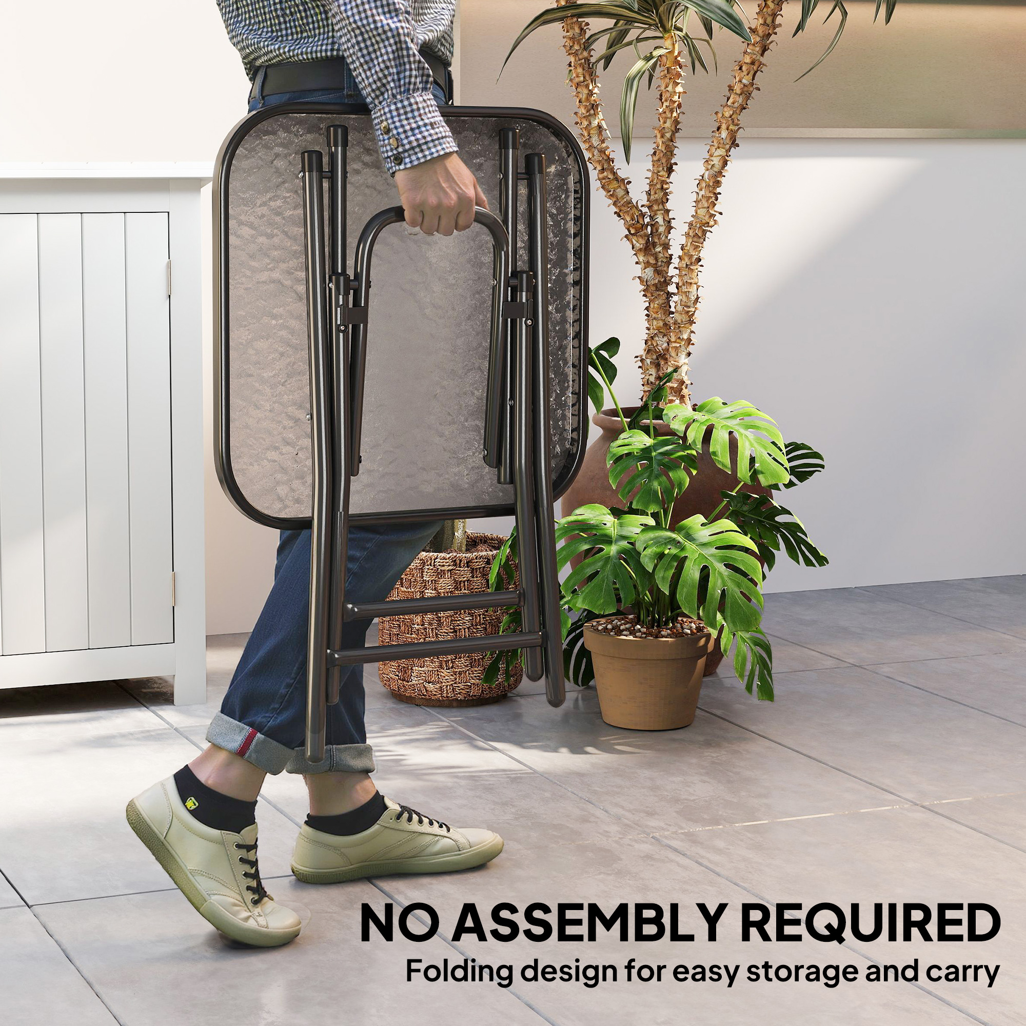 Patio Table, Folding Coffee Table with Tempered Glass Tabletop, Portable Bistro Table for Patio, Backyard - Image 2