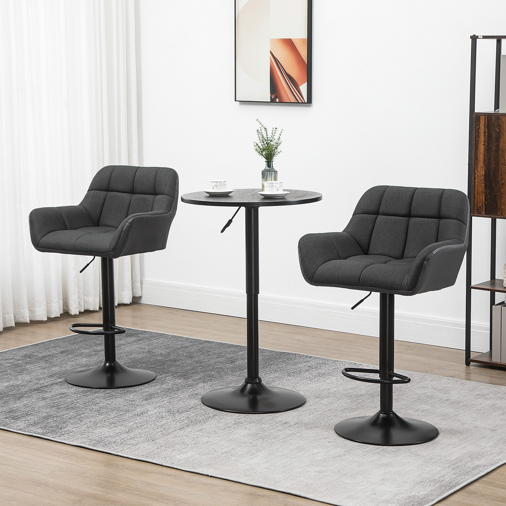 Swivel Barstools Set of 2 Adjustable Bar Stools with Footrest Armrests and PU Leather Back for Dining Room Black, Grey - Image 6