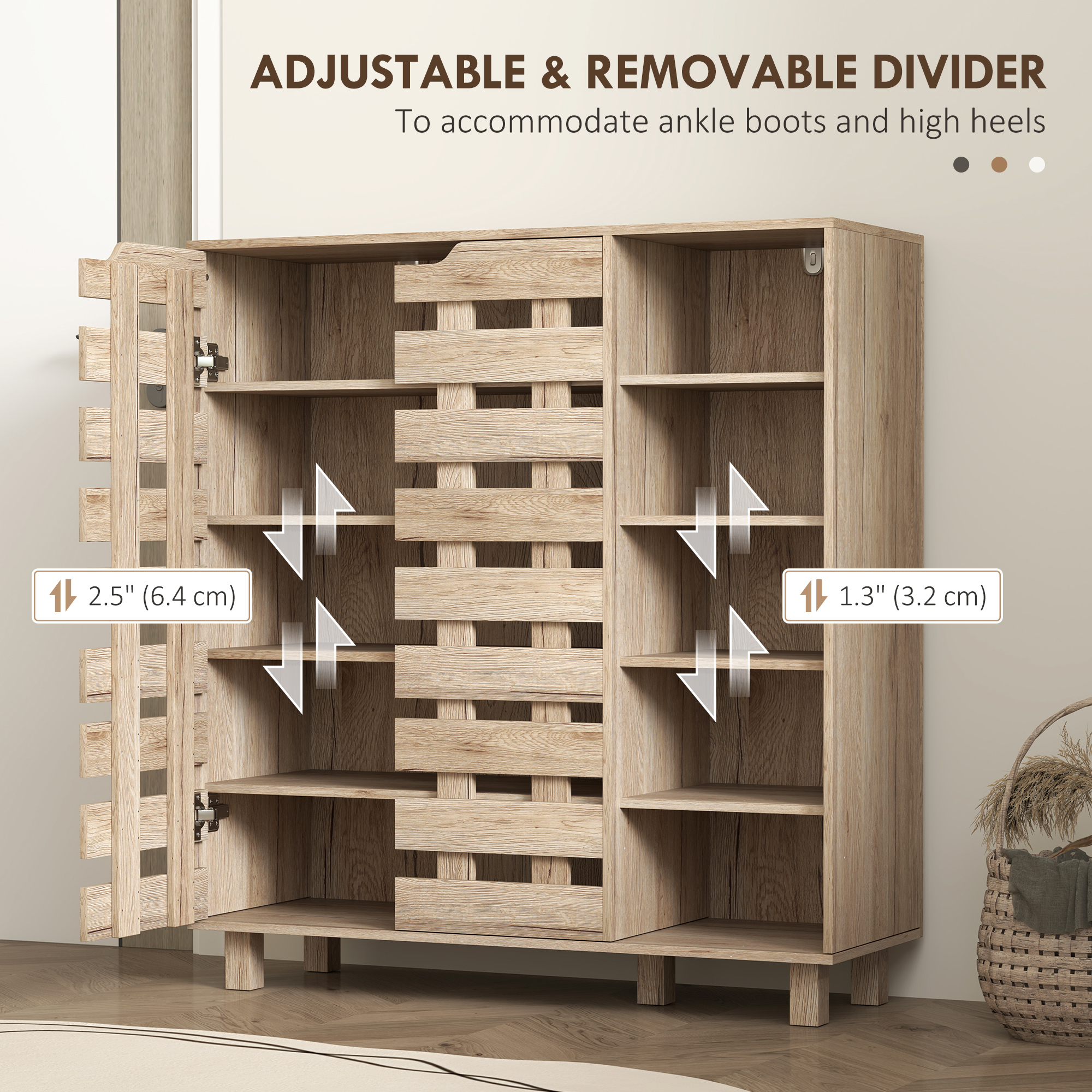 Shoe Cabinet, 21 Pair Shoe Storage Cabinet Organizer with 5-tier Double Door Cabinet and 5-tier Open Shelves, Beige - Image 4