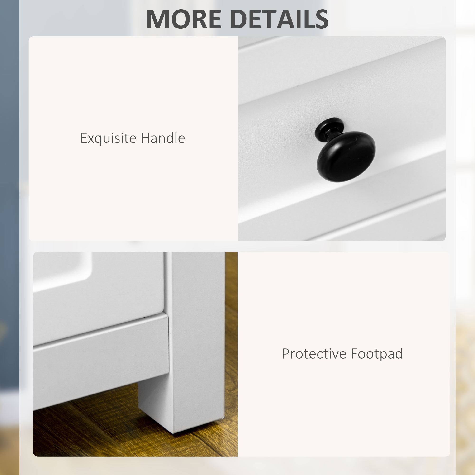 Sideboard, Modern Kitchen Storage Cabinet with Drawers and Adjustable Shelf, for Living Room and Entryway, White - Image 4