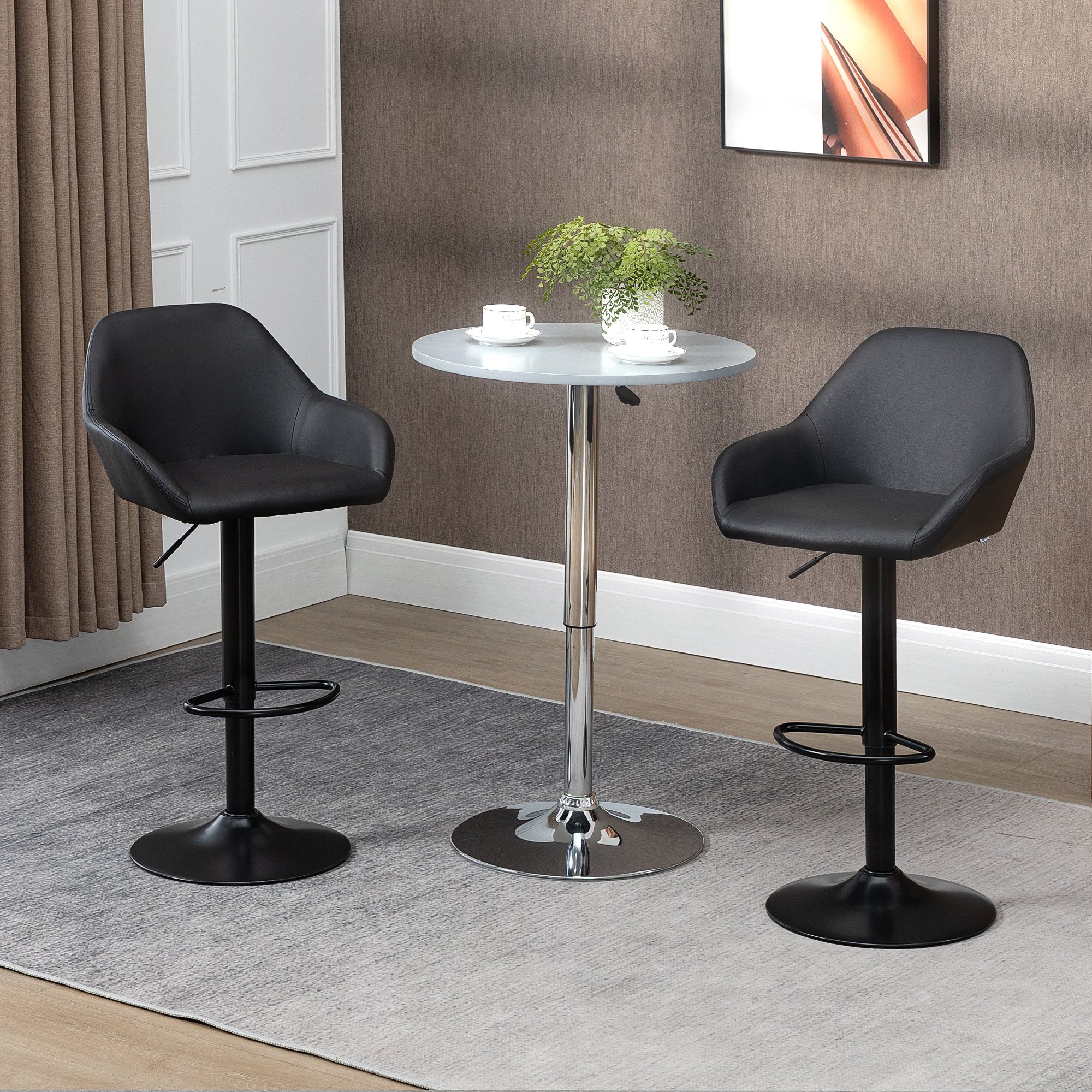 Adjustable Bar Stools Set of 2, Swivel Barstools with Footrest and Back, PU Leather and Steel Round Base, Black - Image 6