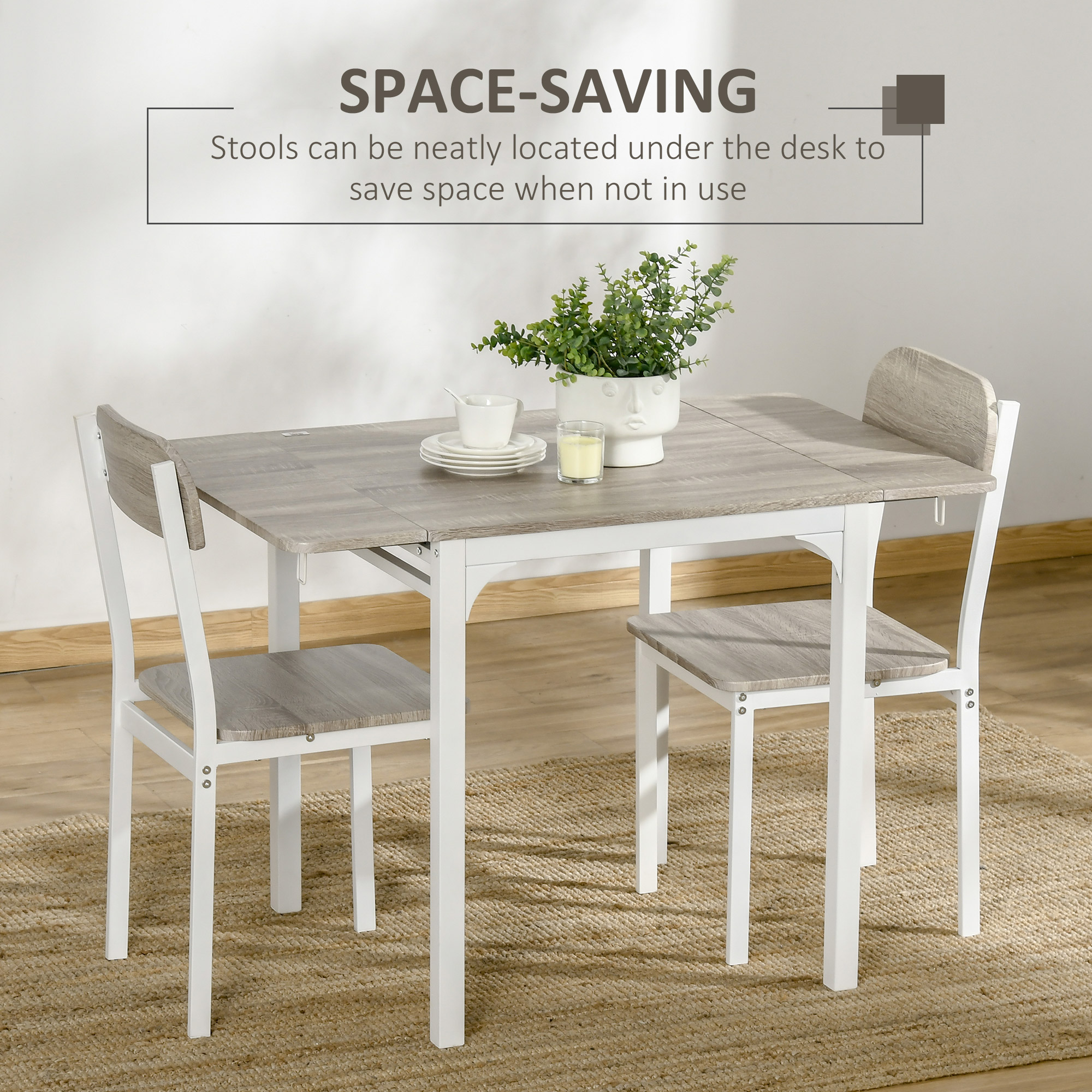 Foldable Dining Table Set for 2, Drop-Leaf Kitchen Table with 2 Chairs for Apartments, Studios, Natural Drop-leaf Dining Table Set Includes 2 Chairs - Image 4
