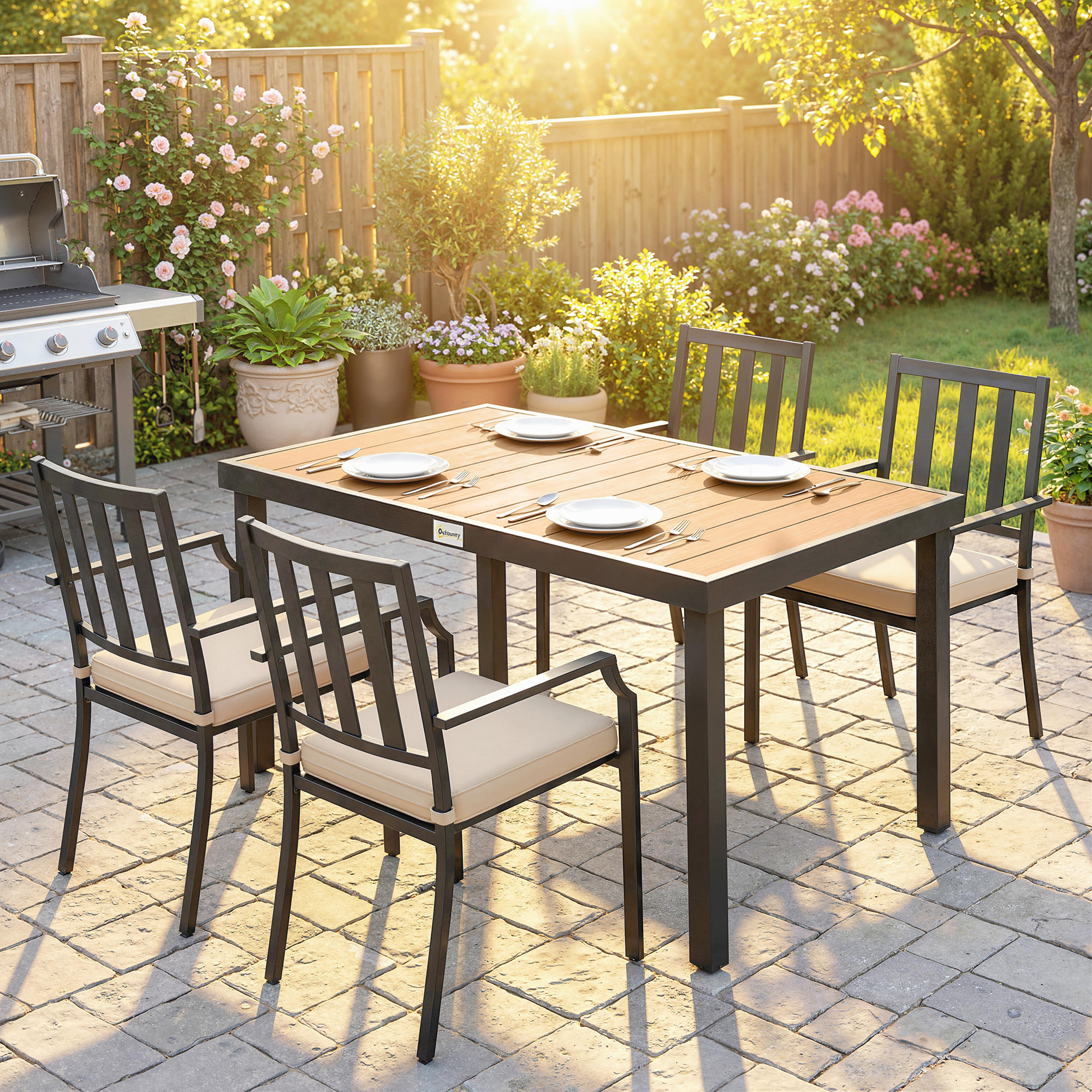 Aluminum Outdoor Dining Table for 6, Patio Rectangular Table, 47.2" x 35.4" x 29.1", Natural - Image 6