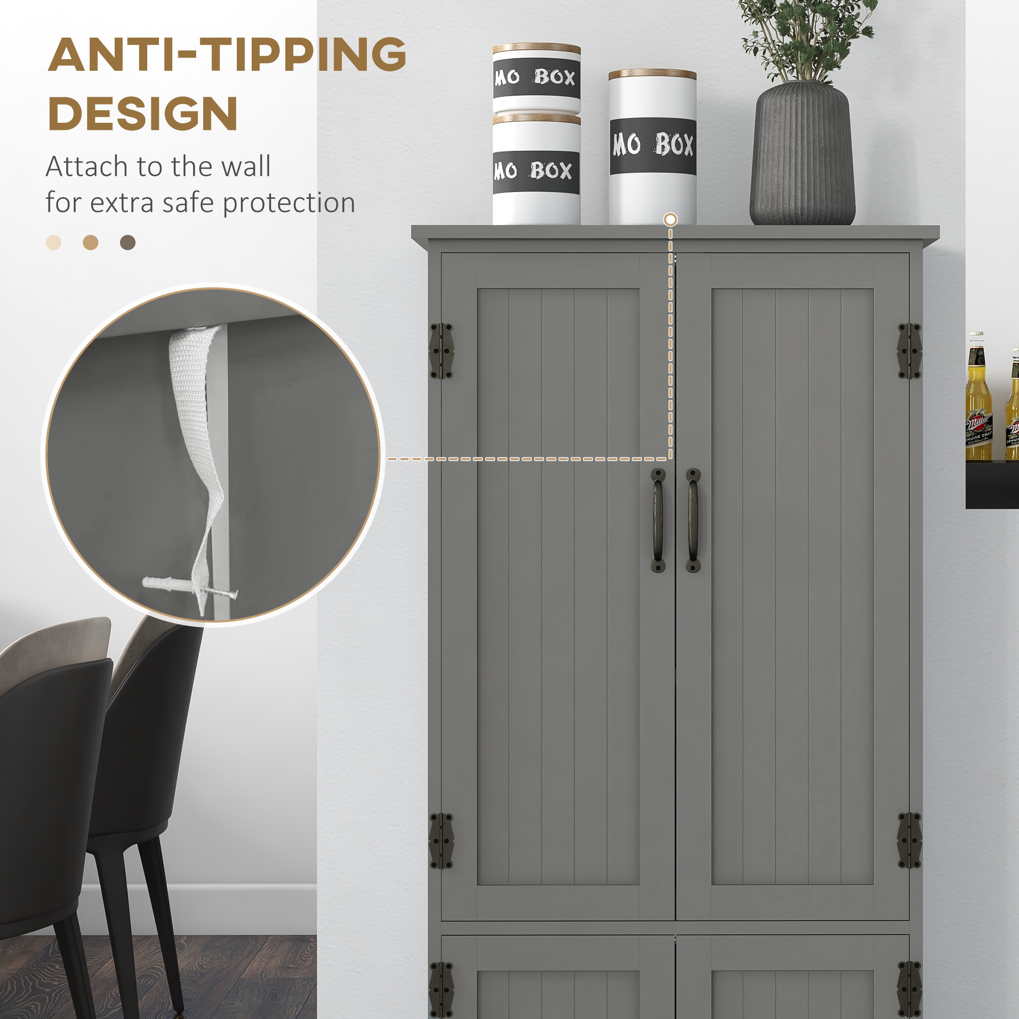 4-Door Storage Cabinet Multi-Storey Large Space Pantry with Adjustable Shelves Grey - Image 5
