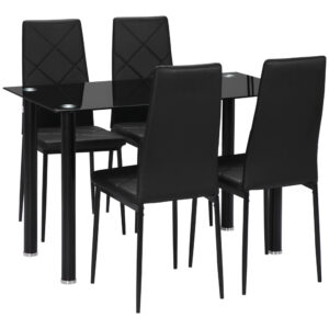 Dining Table and Chairs Set for 4, Modern 5 Pieces Kitchen Table Set with Glass Table, Padded Seat and Steel Frame