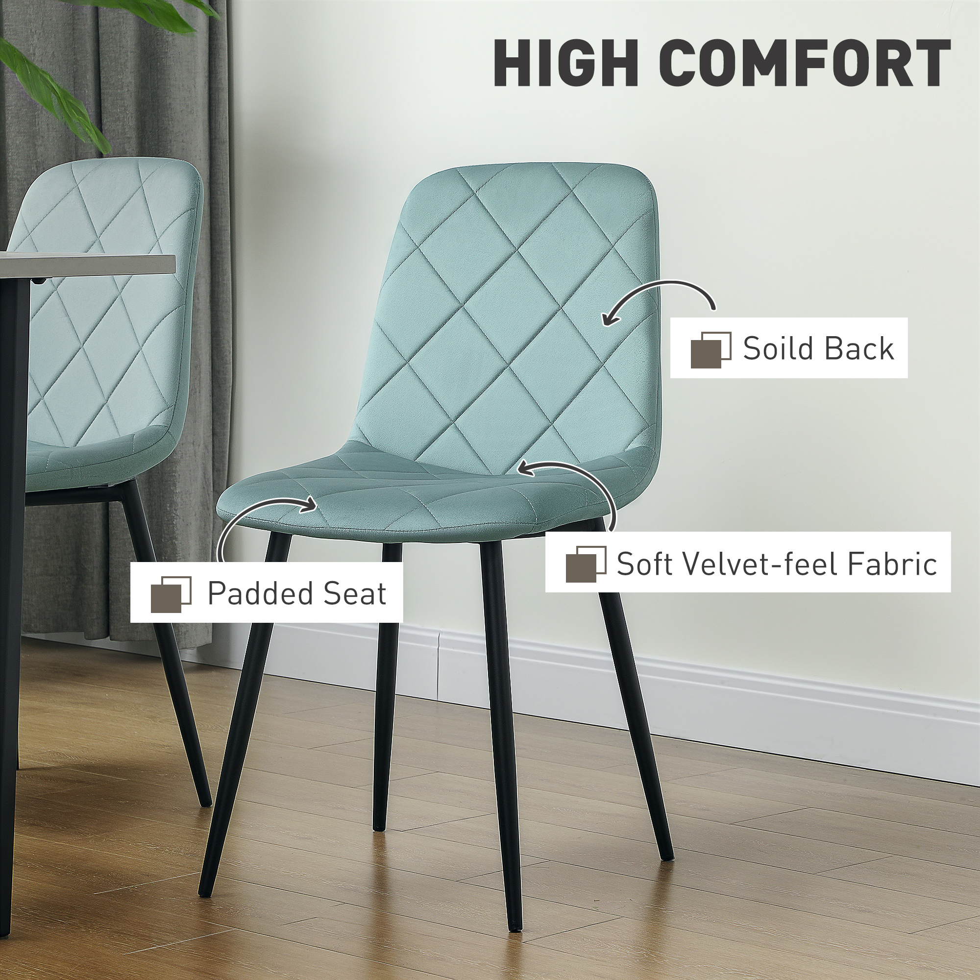 Dining Chairs Set of 4, Upholstered Dining Room Chairs with Steel Legs, Modern Kitchen Chair for Dining Room, Green - Image 2