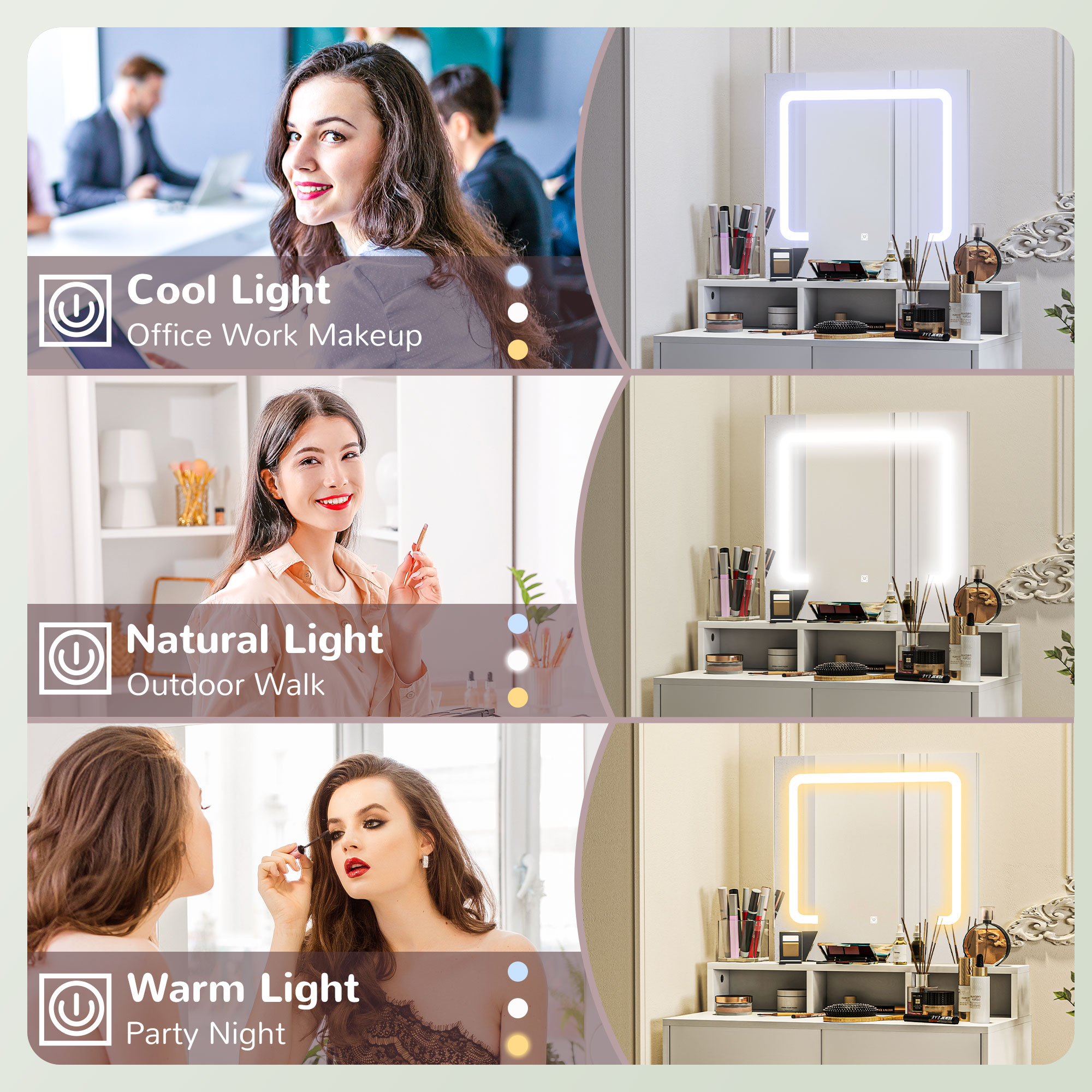 Makeup Vanity Desk with Mirror and LED Lights, for Bedroom, Modern Dressing Table with Drawers, Compartments, White - Image 2