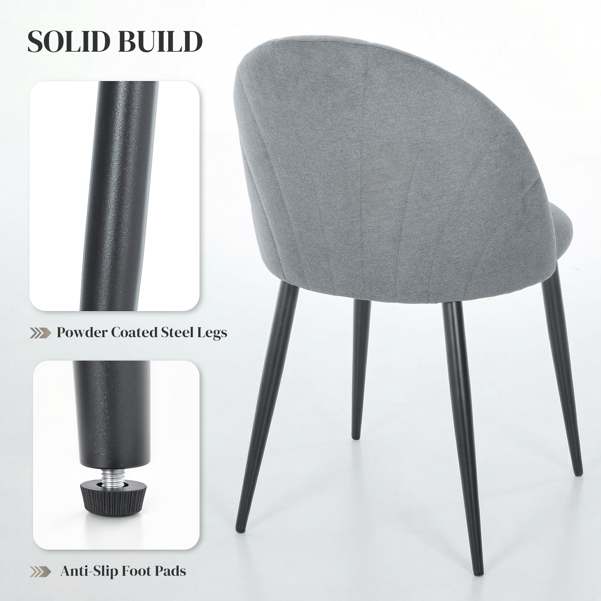 Modern Dining Chairs Set of 4, Upholstered Dining Room Chairs with Metal Legs, Shell Backrest, Padded Seat, Grey - Image 4