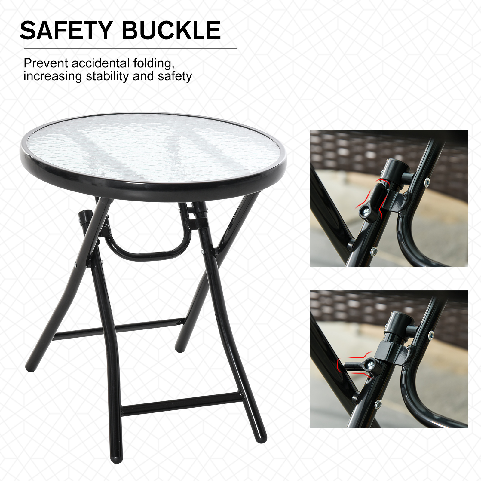 Φ18" Round Patio Table, Folding Coffee Table with Tempered Glass Tabletop for Patio, Balcony, Backyard - Image 3