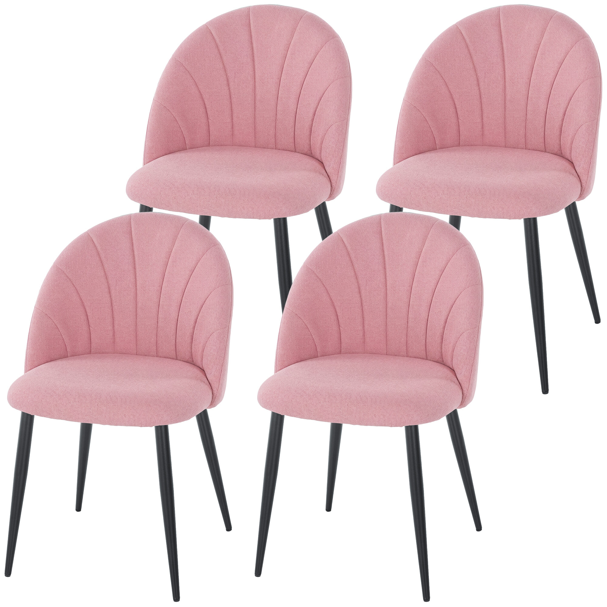Modern Dining Chairs Set of 4, Upholstered Dining Room Chairs with Metal Legs, Shell Backrest, Padded Seat, Pink