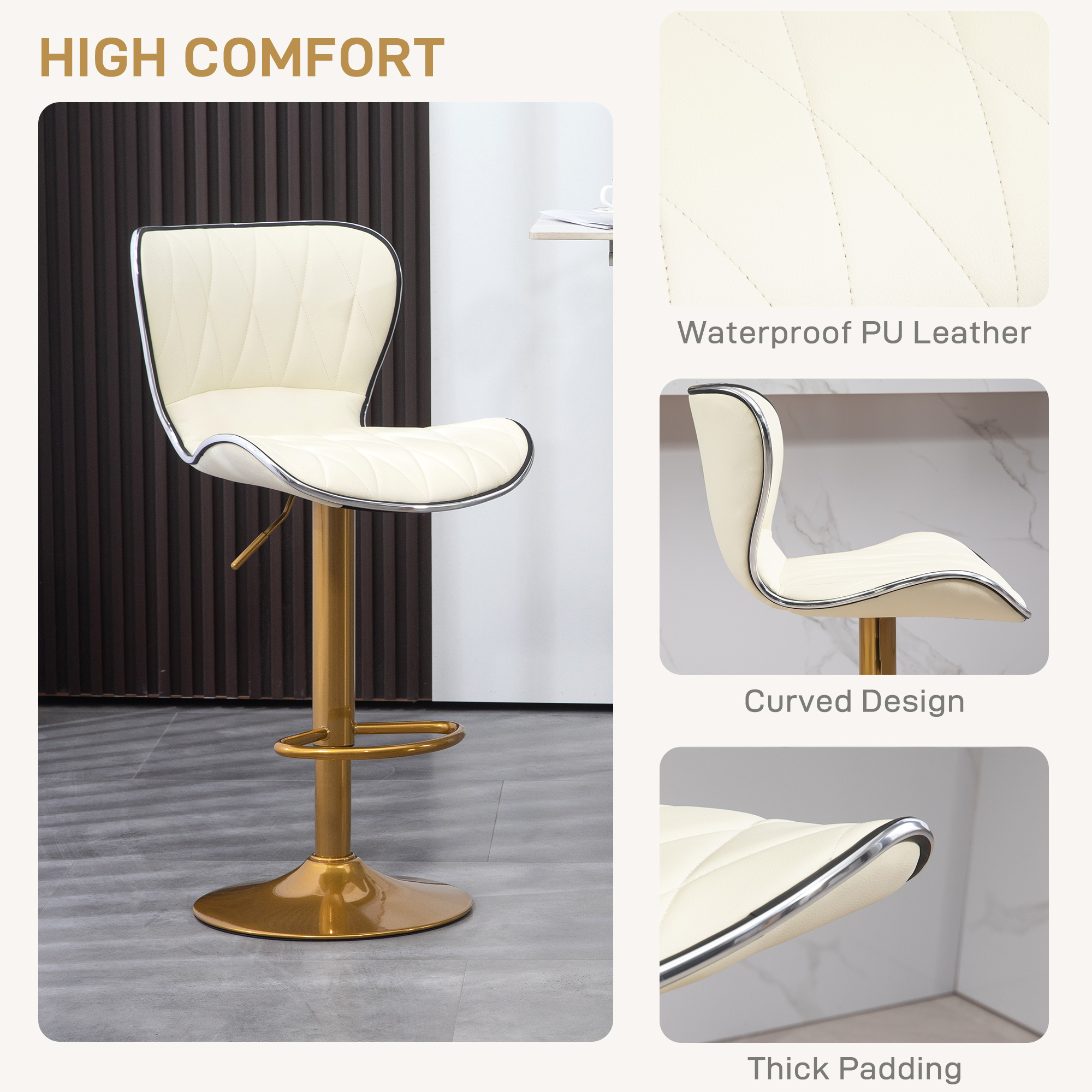 Counter Height Bar Stools Set of 2, Adjustable Height Bar Chairs with Swivel Seat, PU Leather Upholstery - Image 4