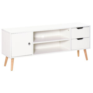 TV Stand for TVs up to 50", TV Cabinet with Shelves, Drawers and Cable Hole, Entertainment Unit for Living Room, White